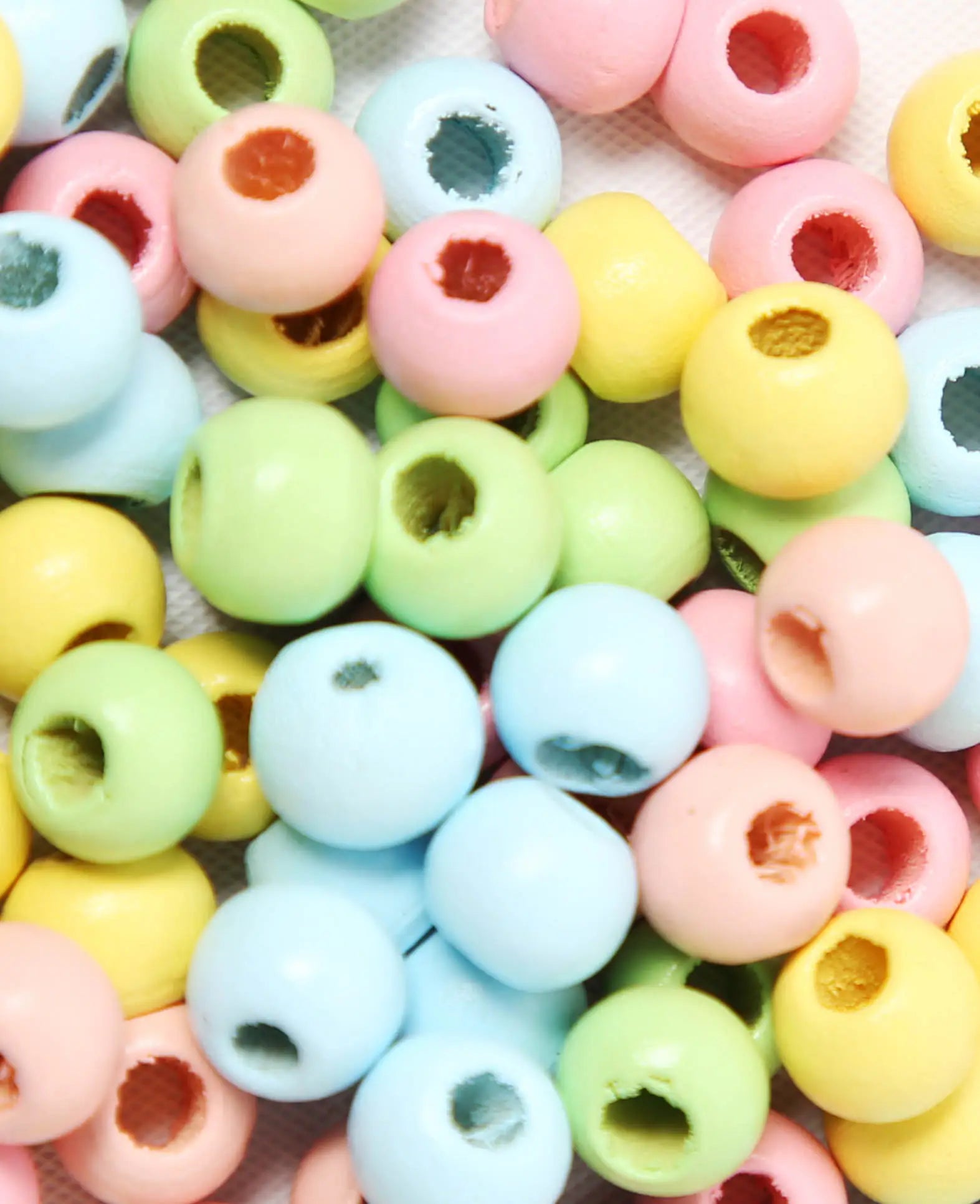 Wooden bead mix, 8 mm diameter, with 2 mm bore, pastel colors, 90 pcs.