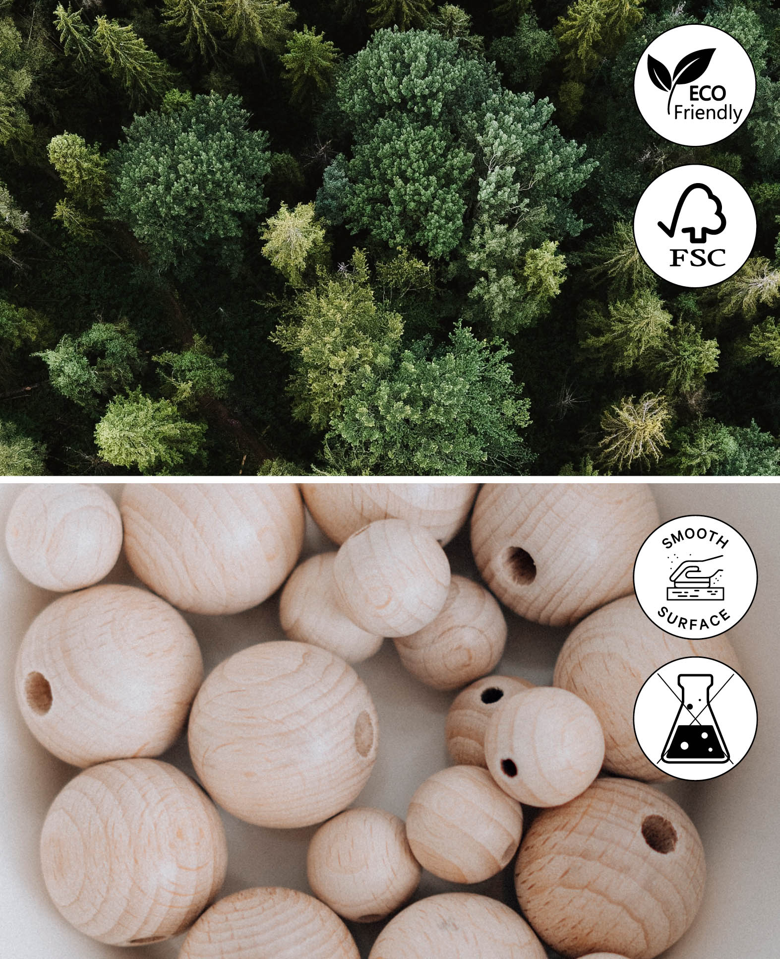 Rohholzkugeln Ø 18 mm, mit Ø 4 mm Bohrung, Natur, 10 Stk.
