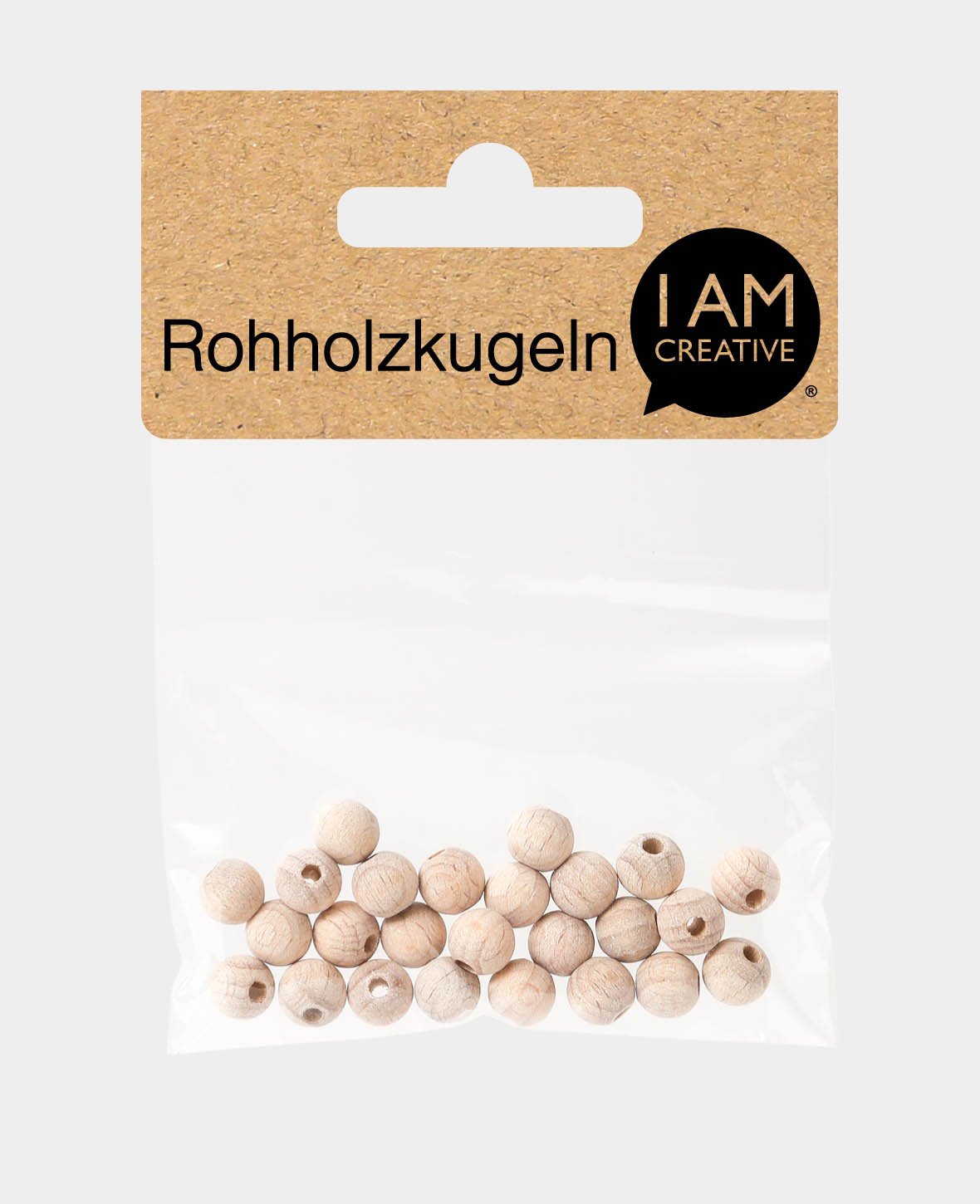 Rohholzkugeln Ø 8 mm, mit Ø 2 mm Bohrung, Natur, 25 Stk.
