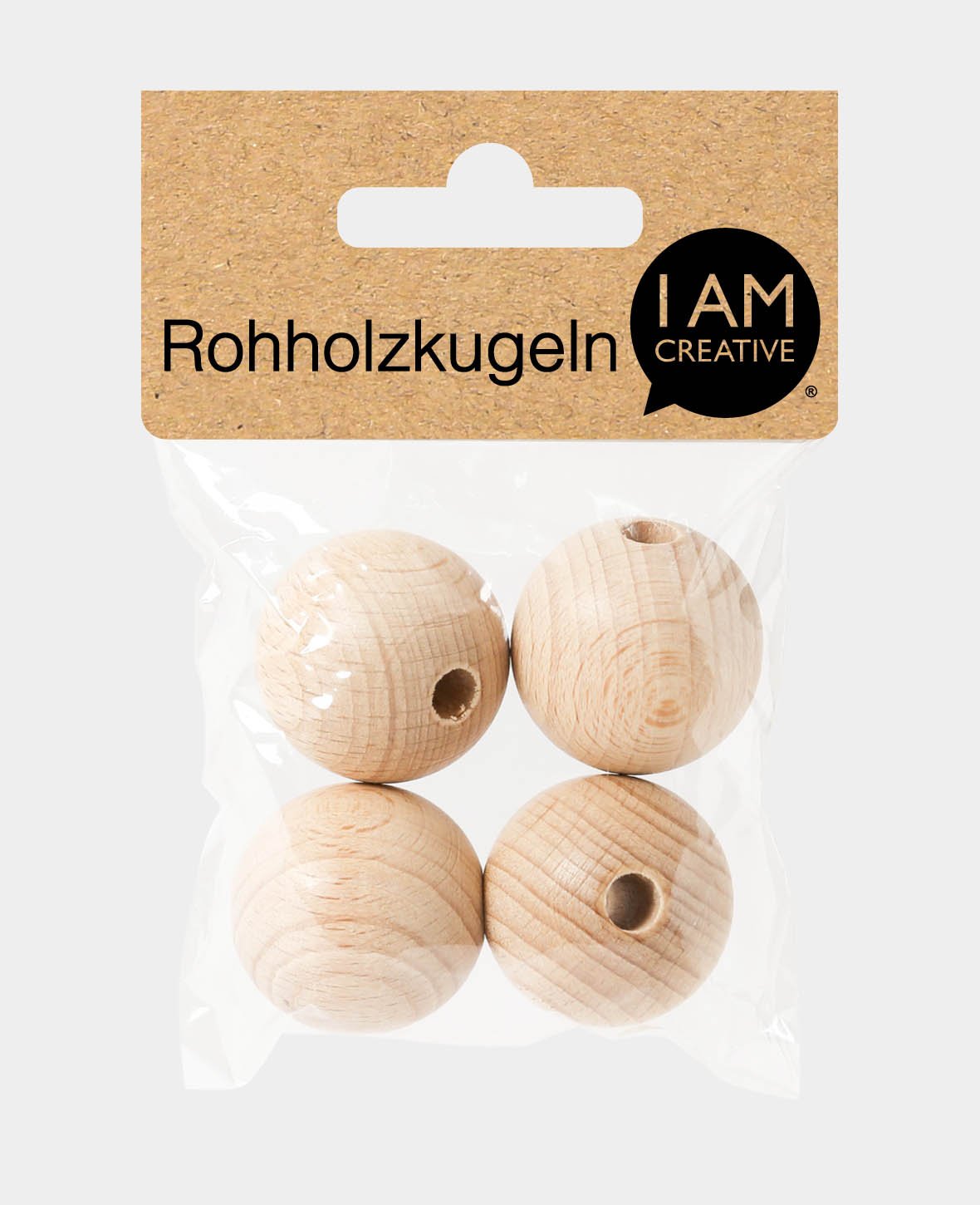 Rohholzkugeln Ø 30 mm, mit Ø 6 mm Bohrung, Natur, 4 Stk.