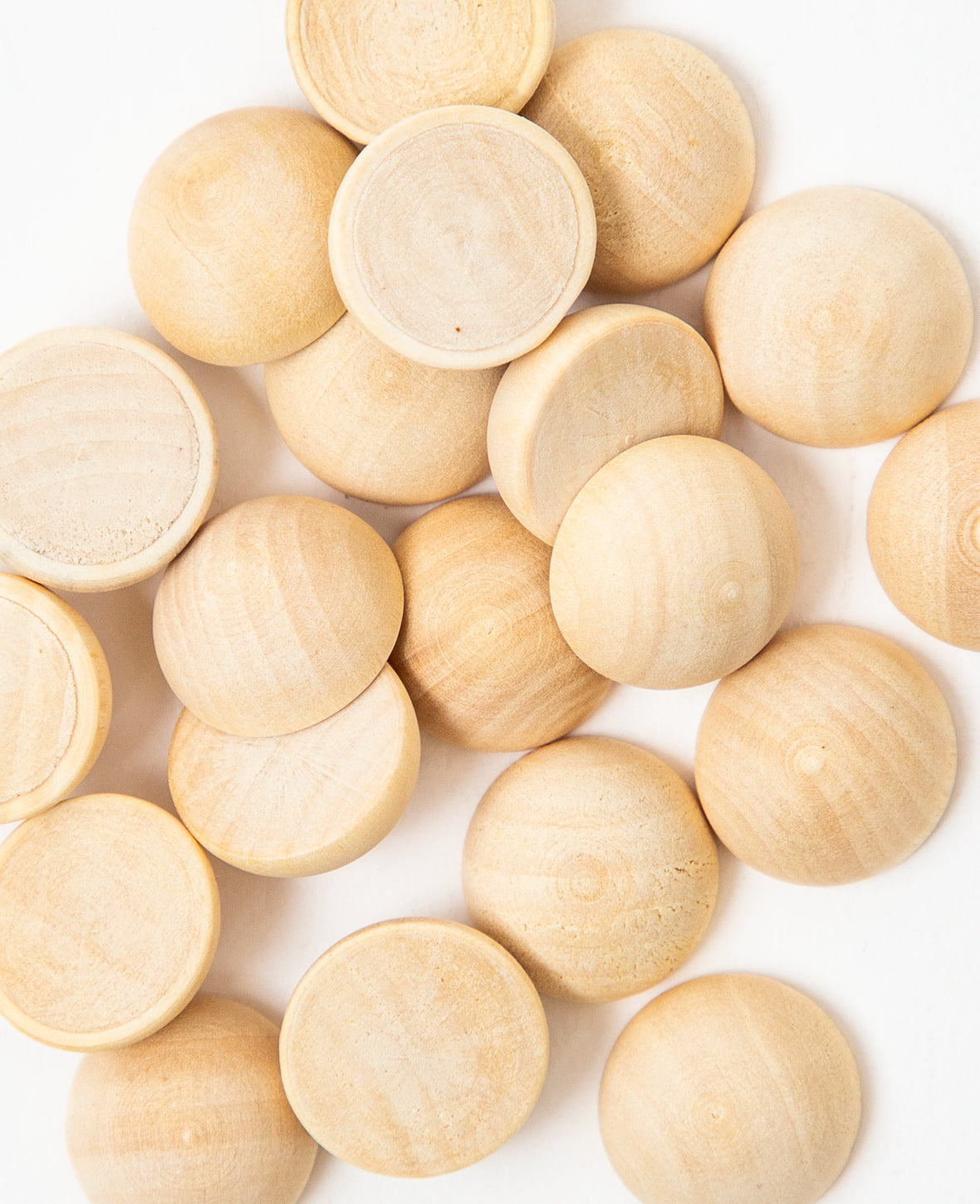 Wooden half beads, undrilled, ø 18 mm, brown, 20 pcs.