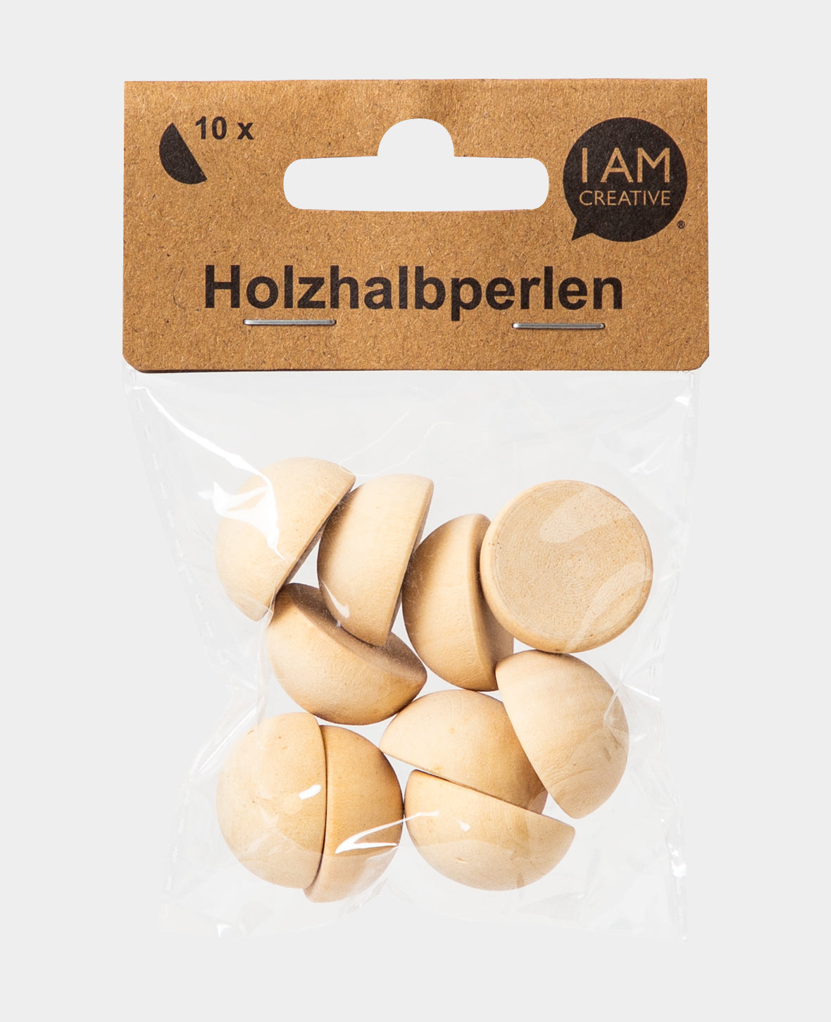 Wooden Half-Pearls, ø 25 mm, Brown, 10 pcs.