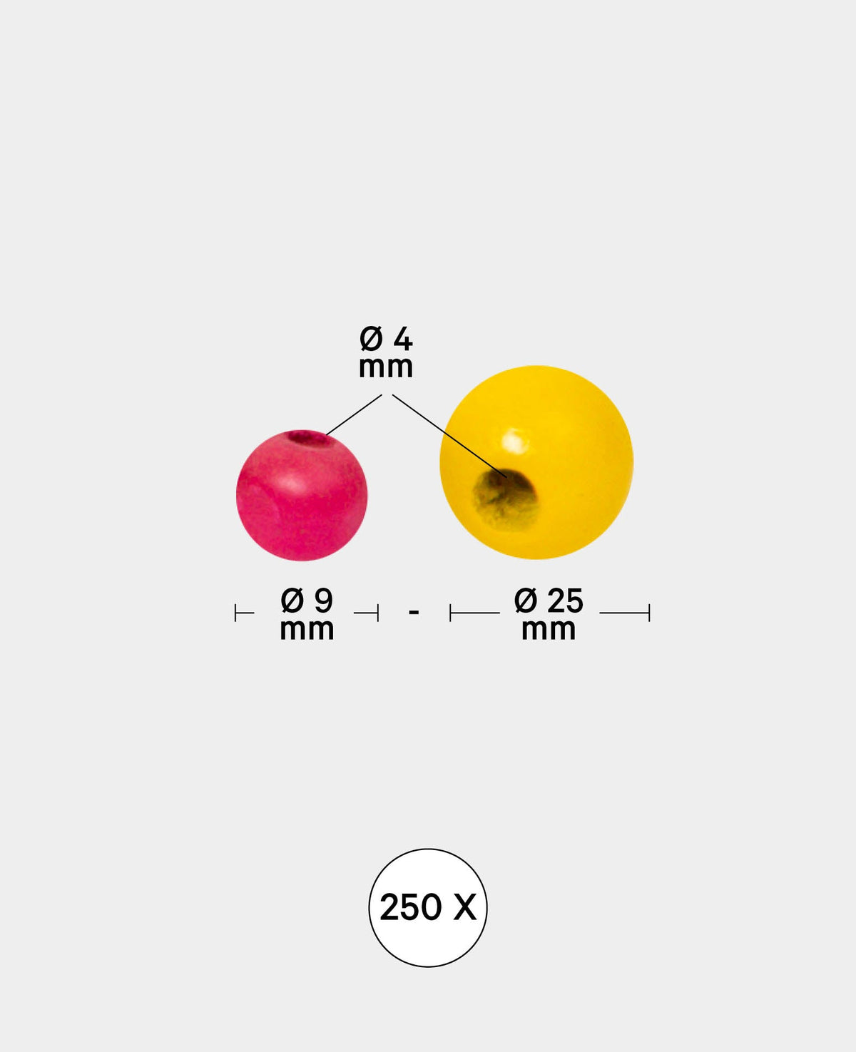Wooden Beads Set Ø 9-25 mm, Colorful, approx. 250 pieces.