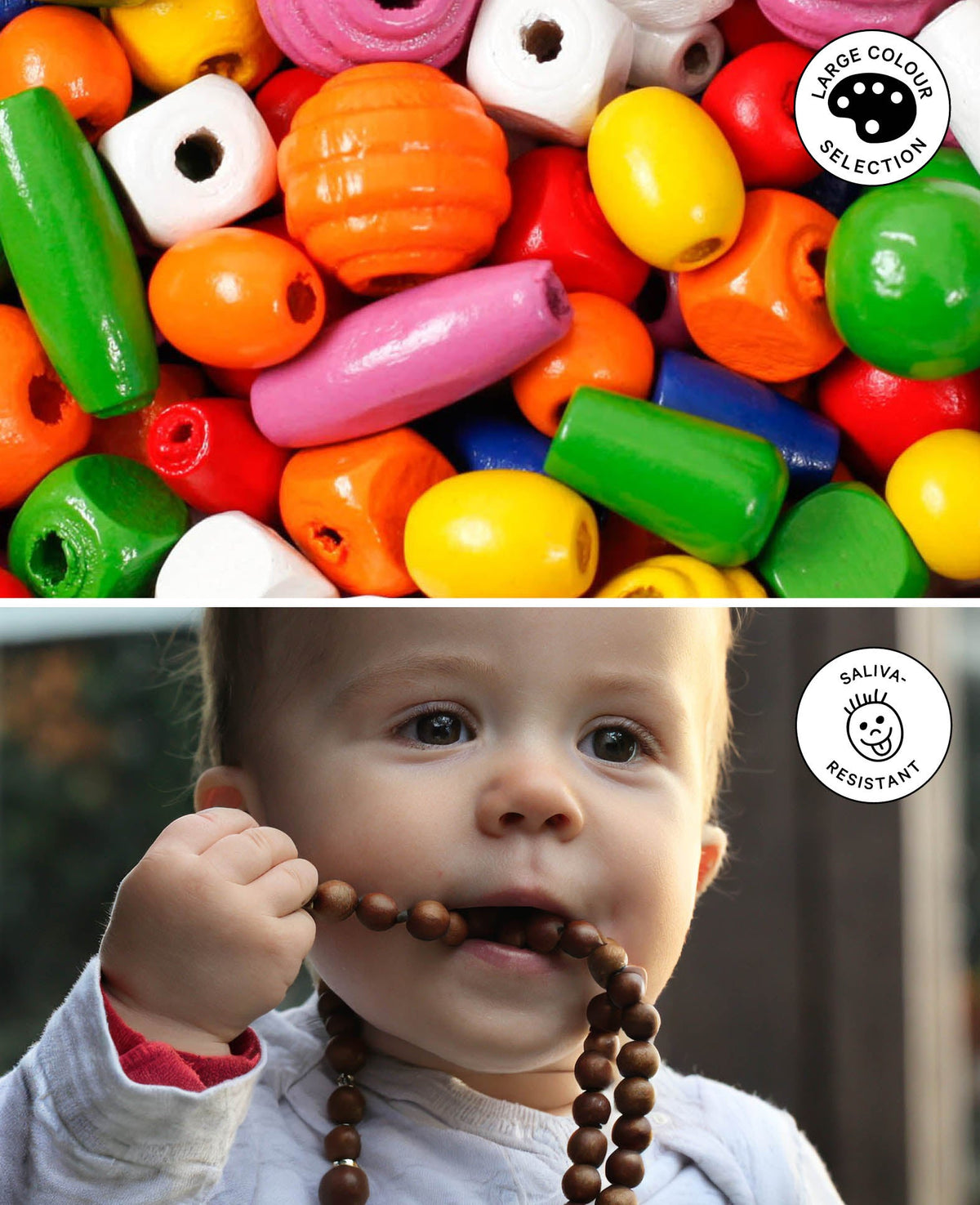 Wooden Beads Set Ø 9-25 mm, Colorful, approx. 250 pieces.