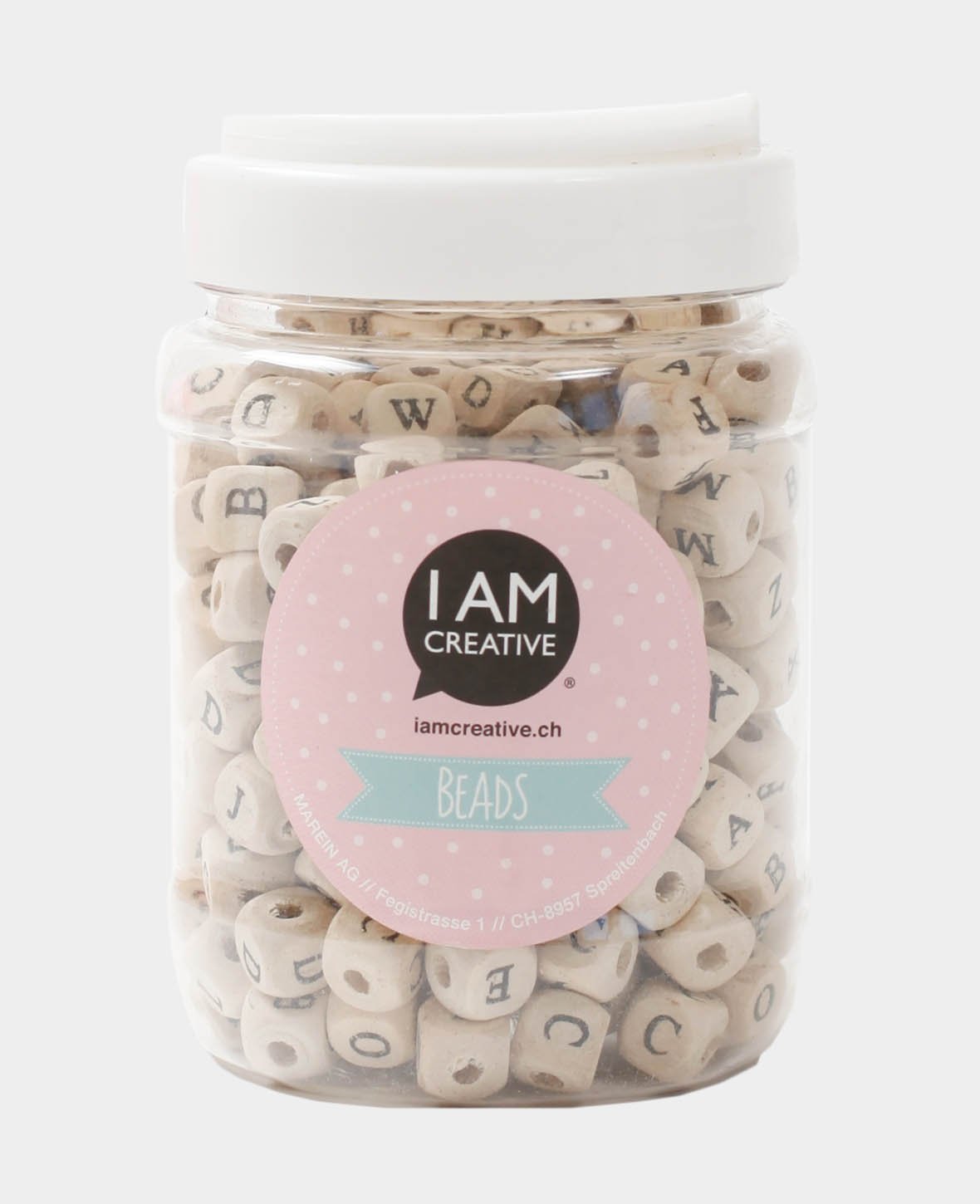 Wooden Bead Set ABC, 9-10 mm, Natural, approx. 250 pcs.