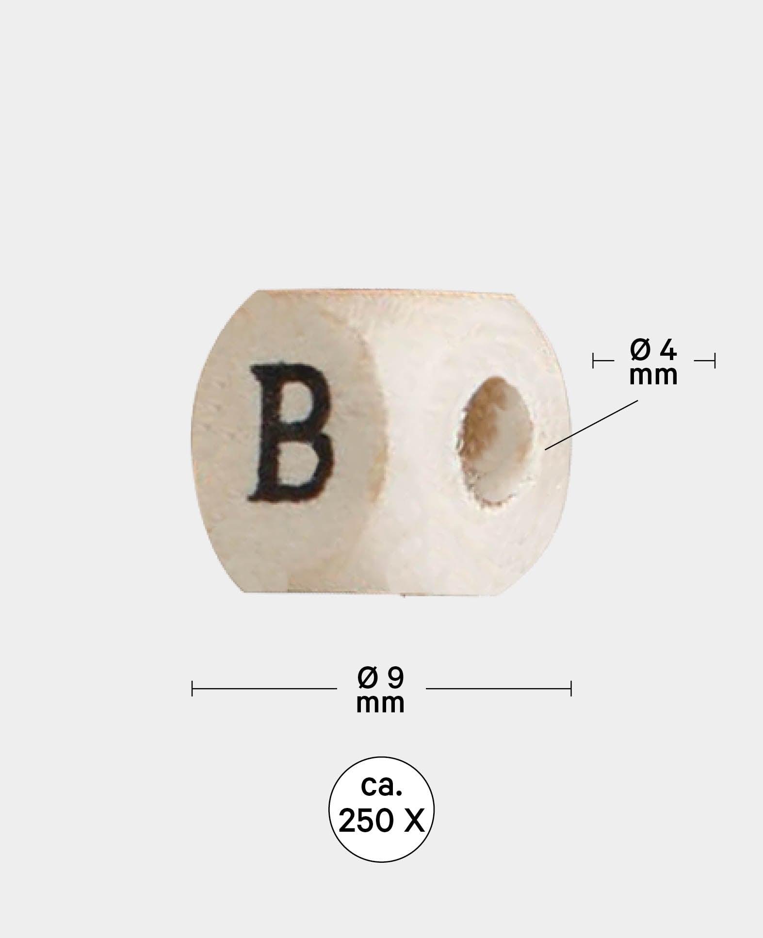 Wooden Bead Set ABC, 9-10 mm, Natural, approx. 250 pcs.