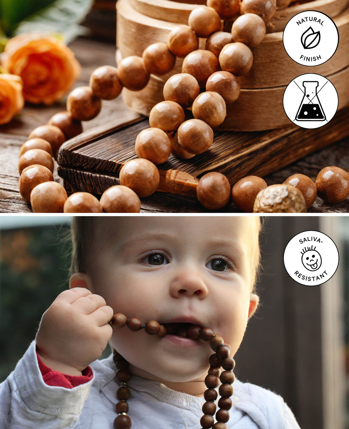 Wooden Bead Set ABC, 9-10 mm, Natural, approx. 250 pcs.