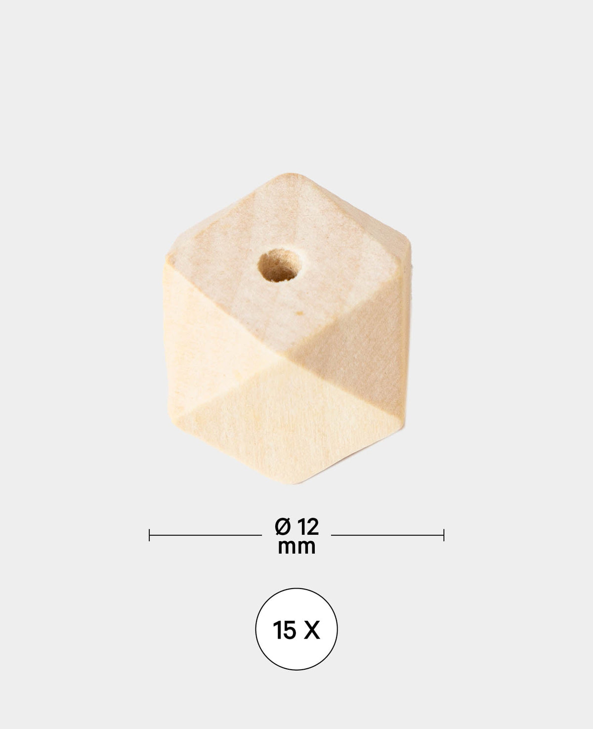 Wooden Beads Diamond, ø 12 mm, Brown, 15 pcs.