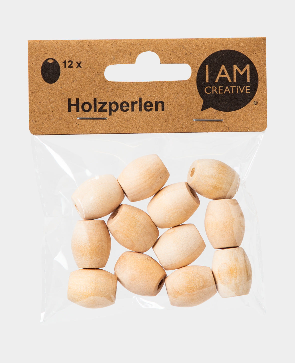 Oval wooden beads, ø 17 x 20 mm, brown, 12 pcs.