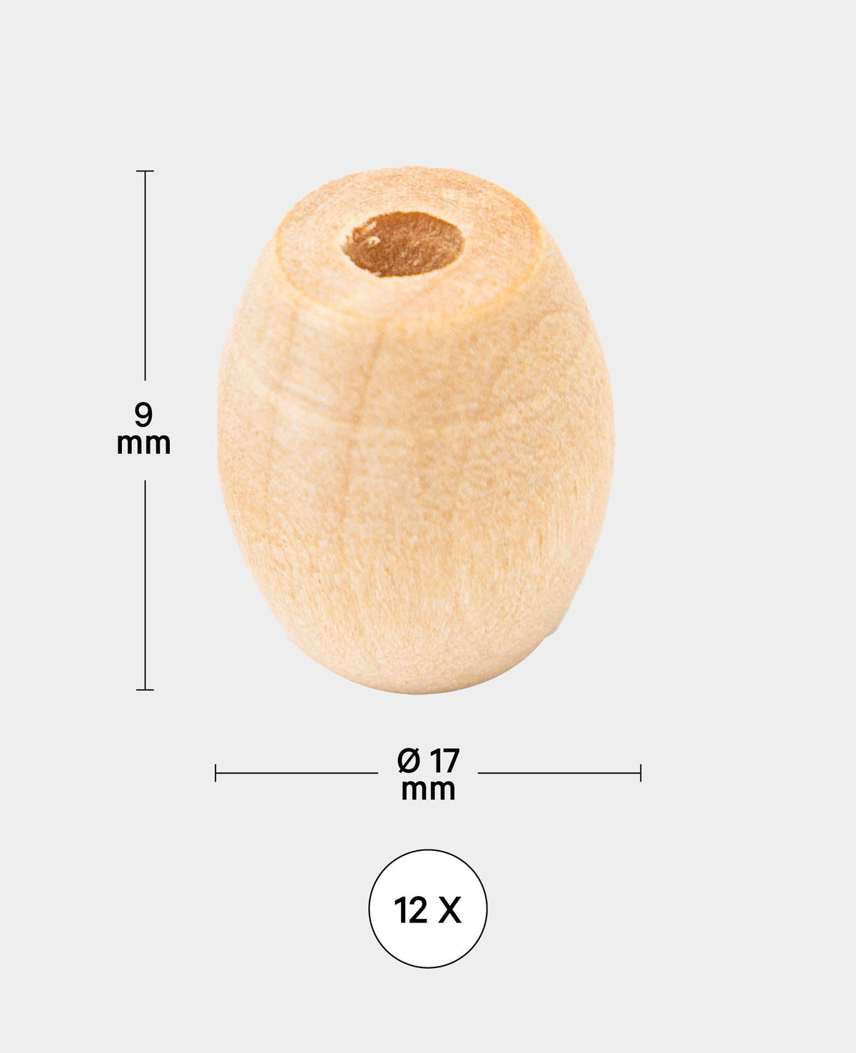 Oval wooden beads, ø 17 x 20 mm, brown, 12 pcs.