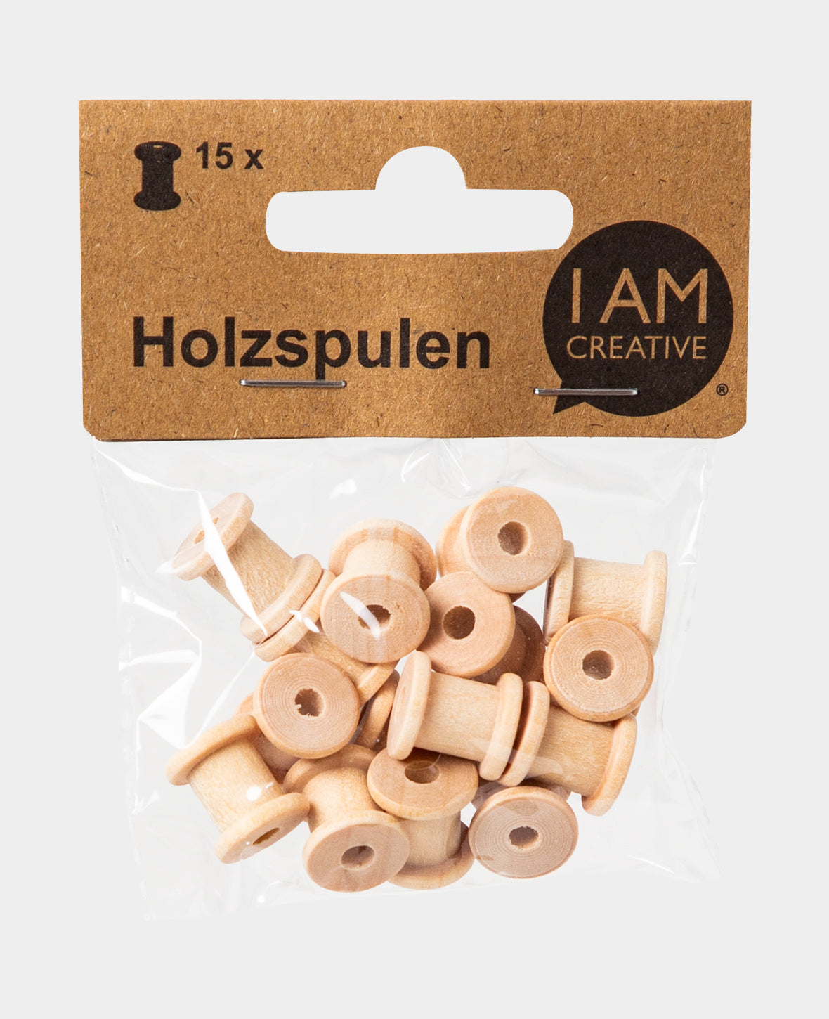 Wooden spools, ø 12 x 13 mm, brown, 15 pcs.