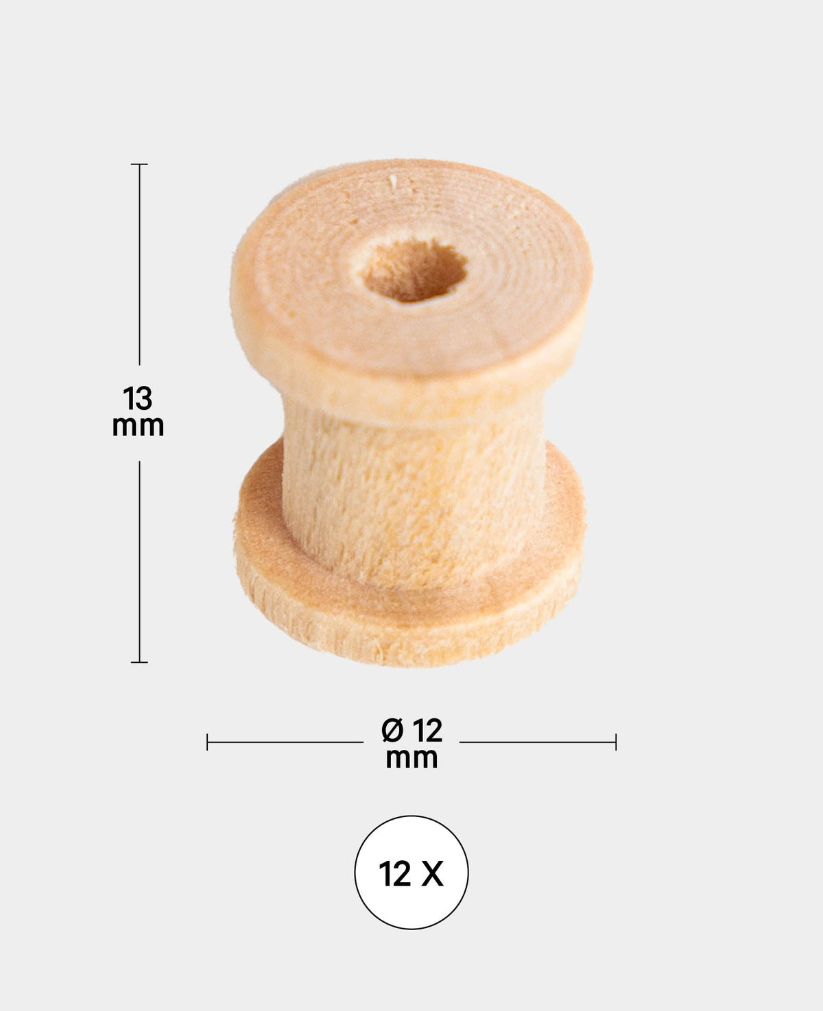Wooden spools, ø 12 x 13 mm, brown, 15 pcs.