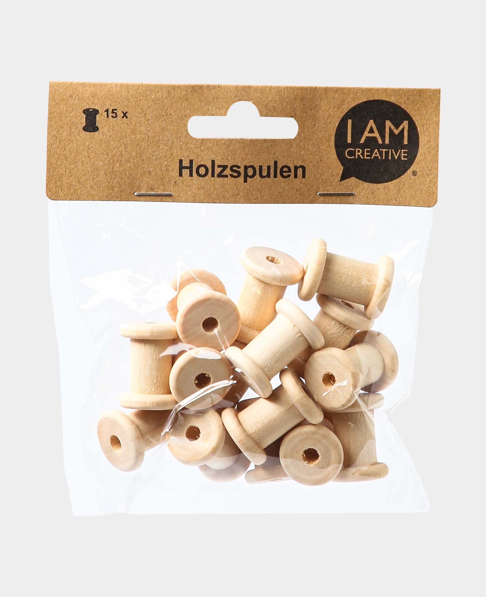 Wooden Spools, ø 22 x 28 mm, Brown, 15 pcs.