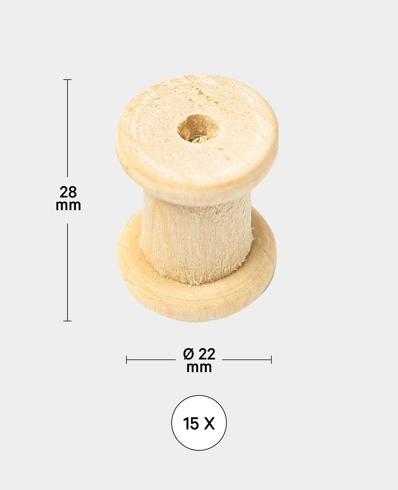 Bobines en bois, ø 22 x 28 mm, marron, 15 pces