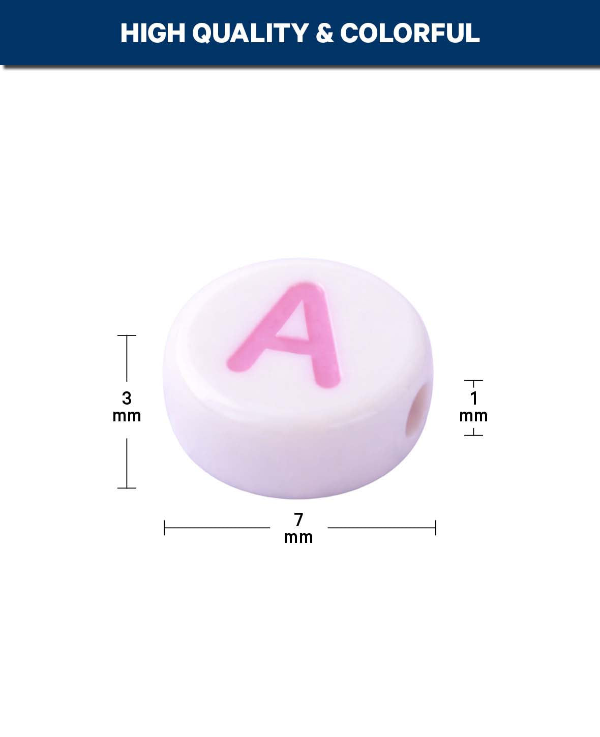 Schmuckperlen – Buchstaben rund, weiss/bunt, 6 mm, 40 g