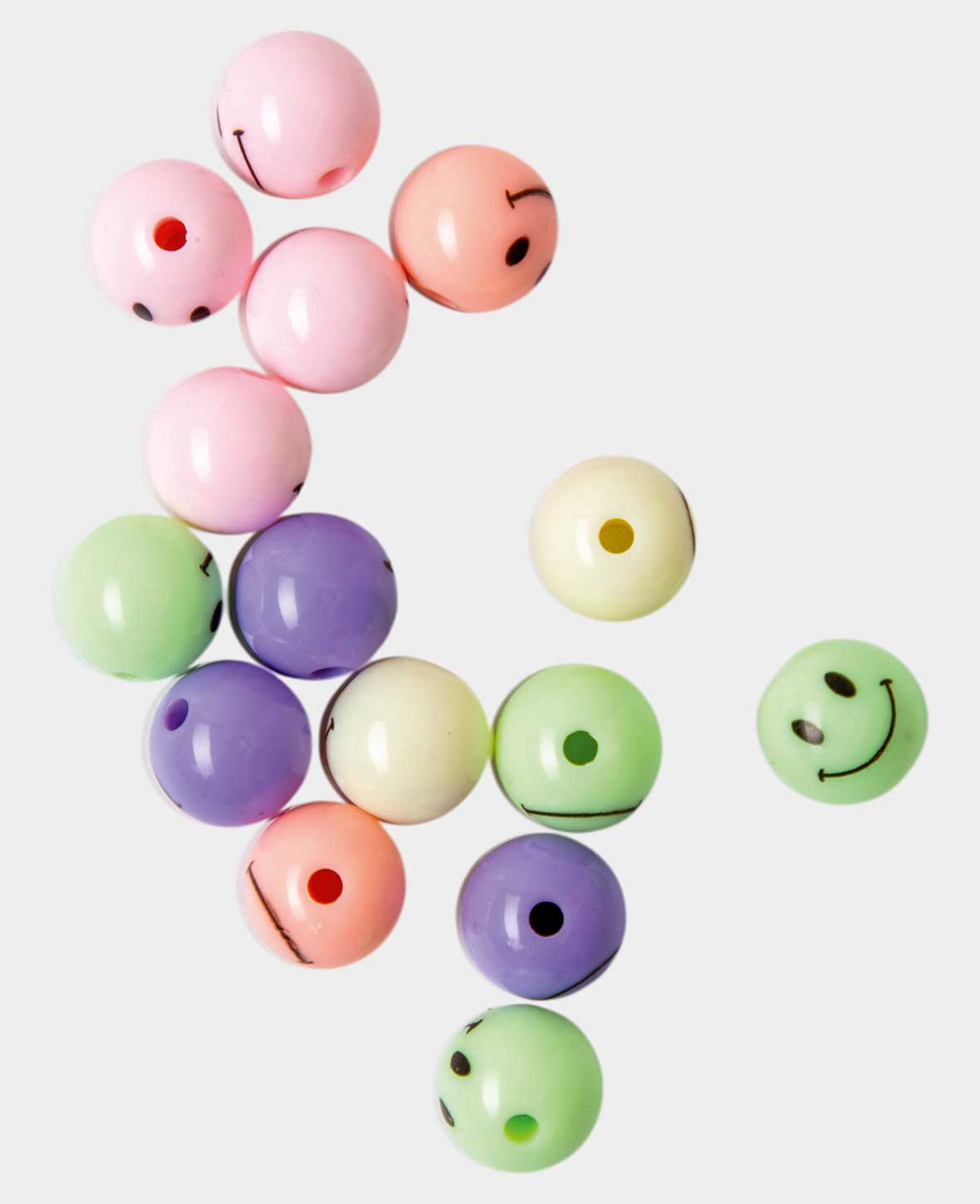 Schmuckperlen – Smiley bunt, 1.2 cm, 15 Stk., Kunststoff