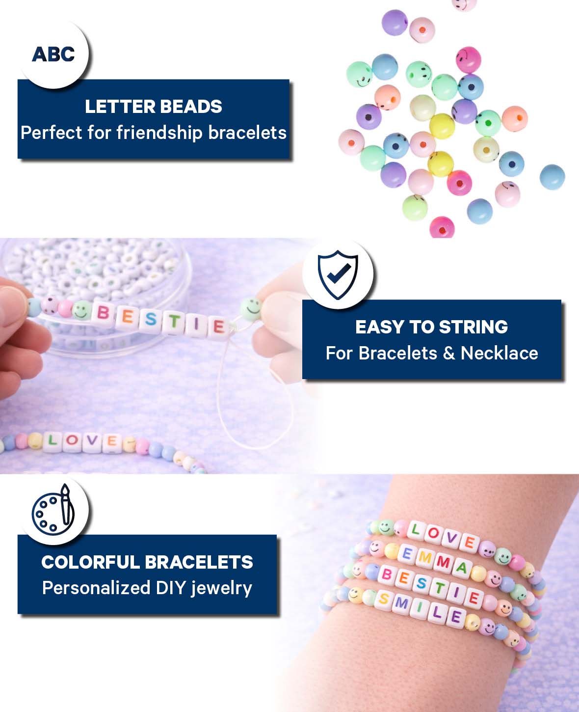 Perles de bijoux – Smiley multicolore, 0.8 cm, 30 pièces, plastique