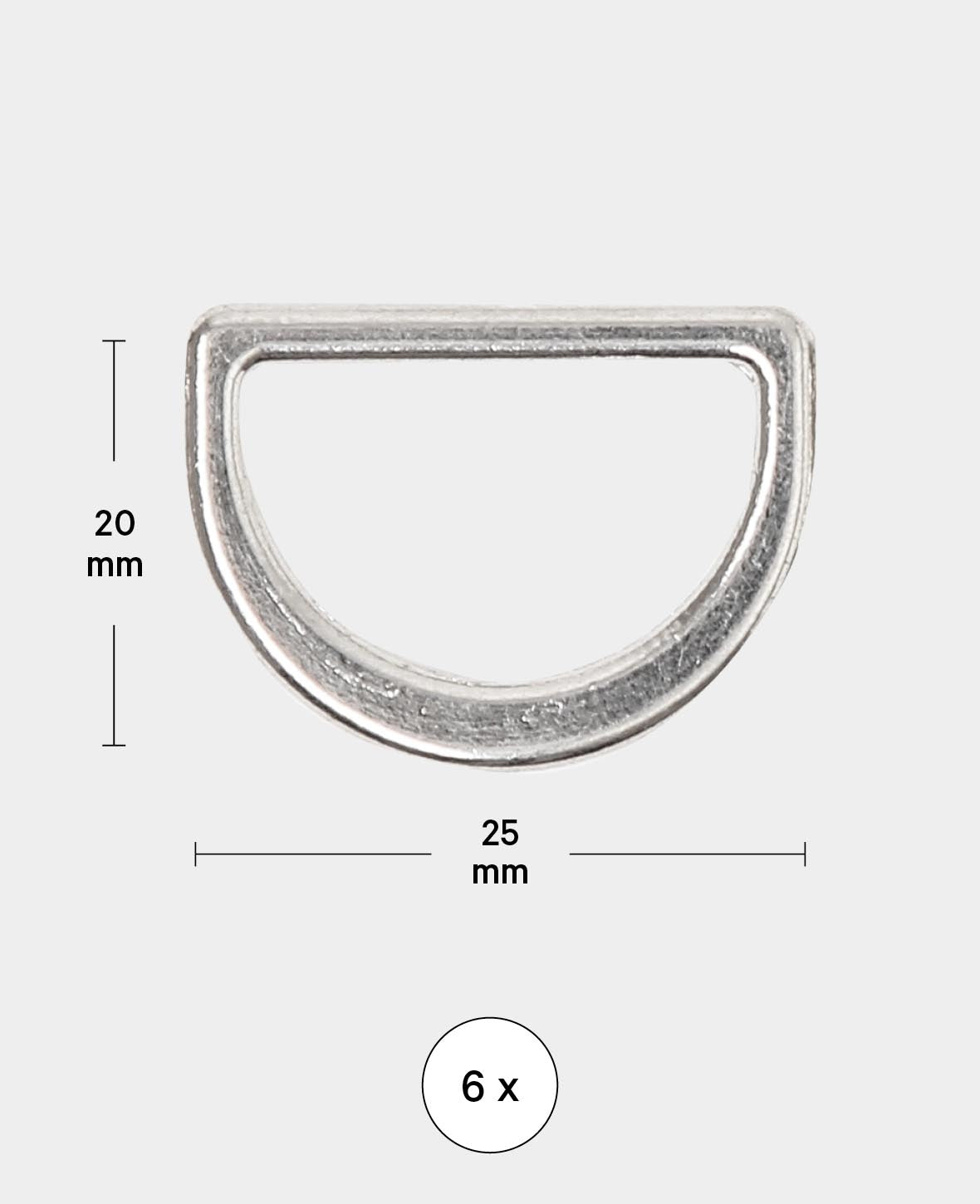 D Ring flach, Silber, 25 x 20 mm, 6 Stk.