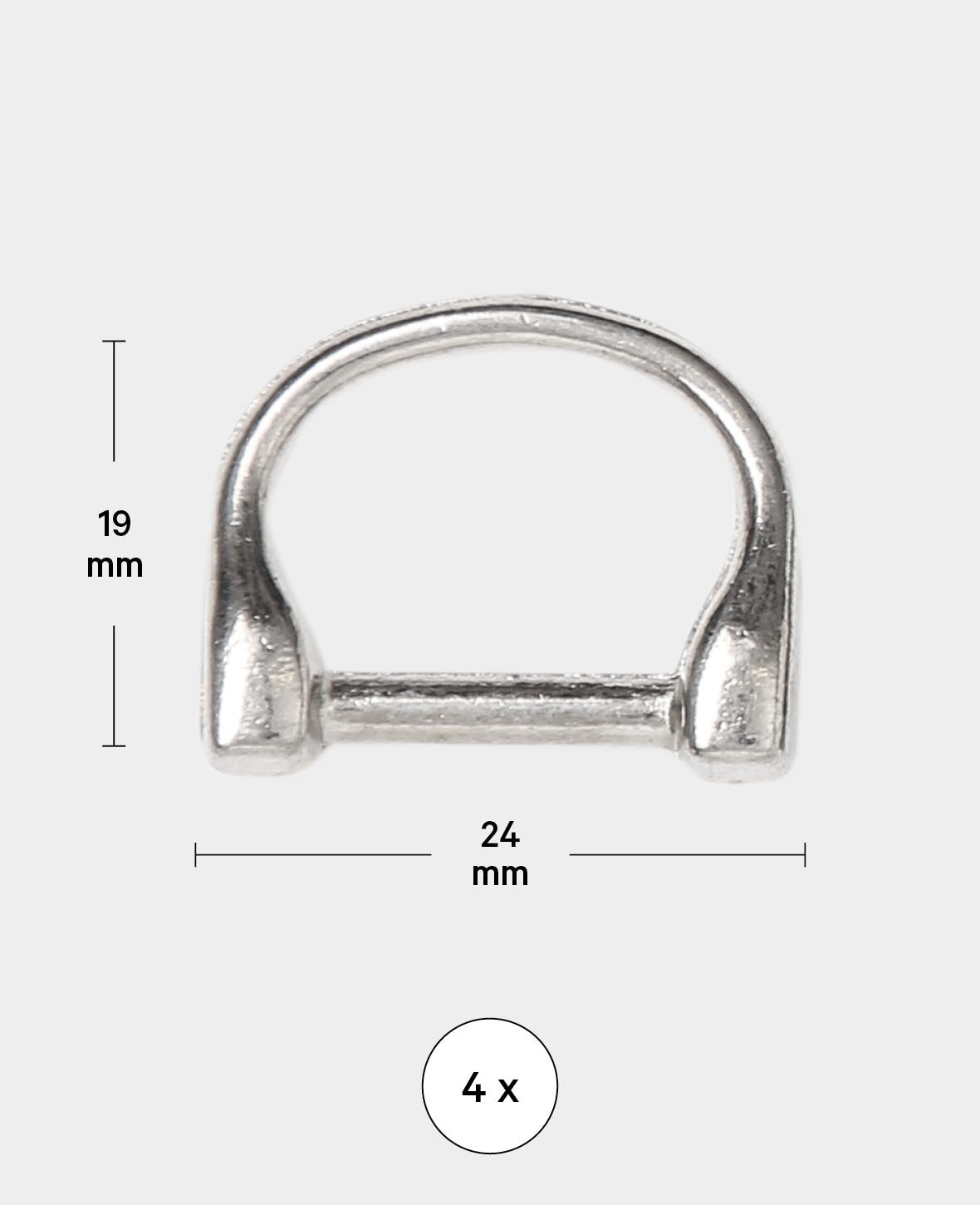 D-ring, silver, 24 x 19 mm, 4 pcs.