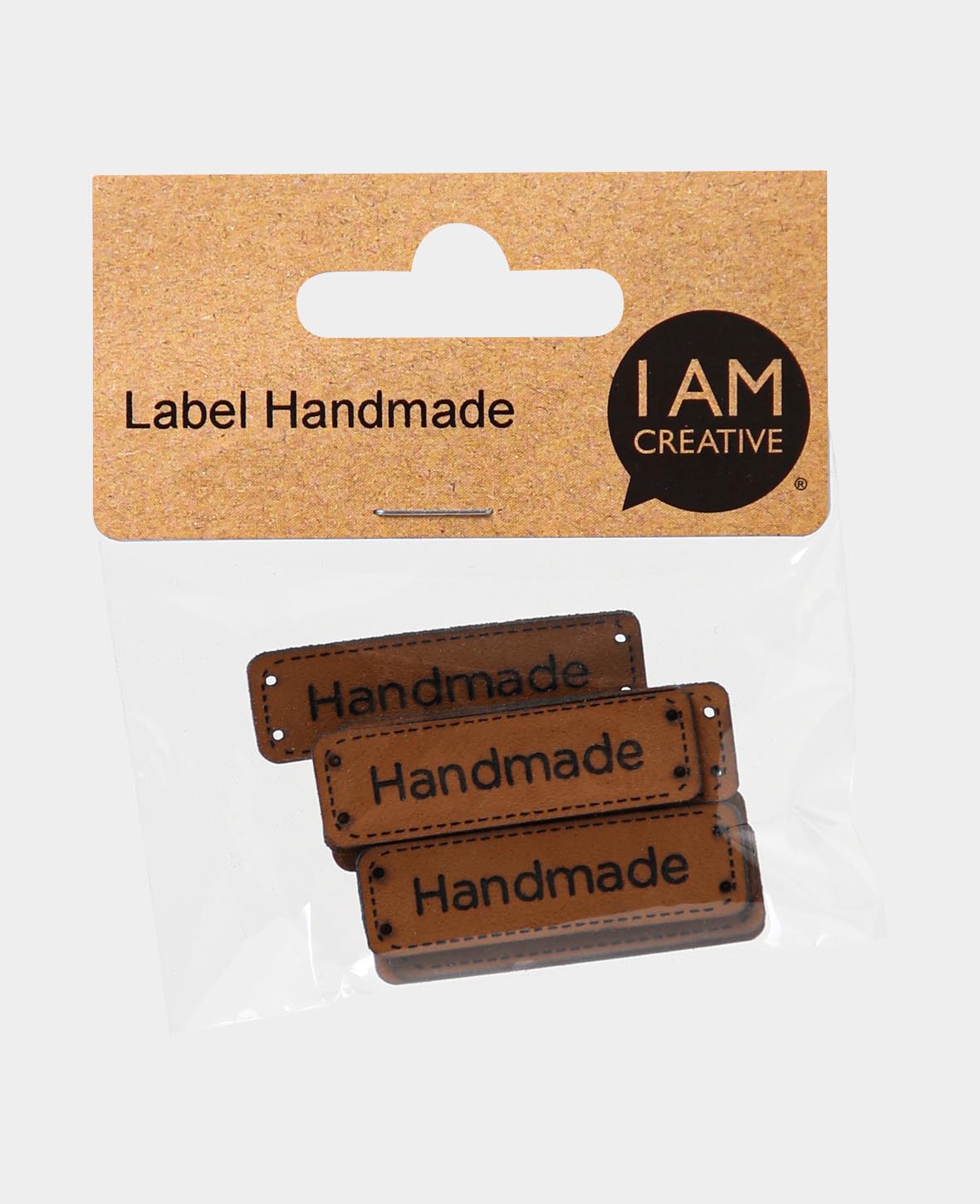Label Handmade, Kunstlederetikett mit Schriftzug "Handmade", Braun, 43 x 13 x 1 mm, 10 Stk.