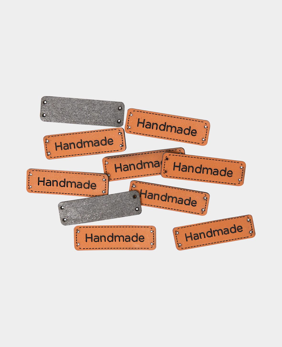 Label Handmade, Kunstlederetikett mit Schriftzug "Handmade", Braun, 43 x 13 x 1 mm, 10 Stk.