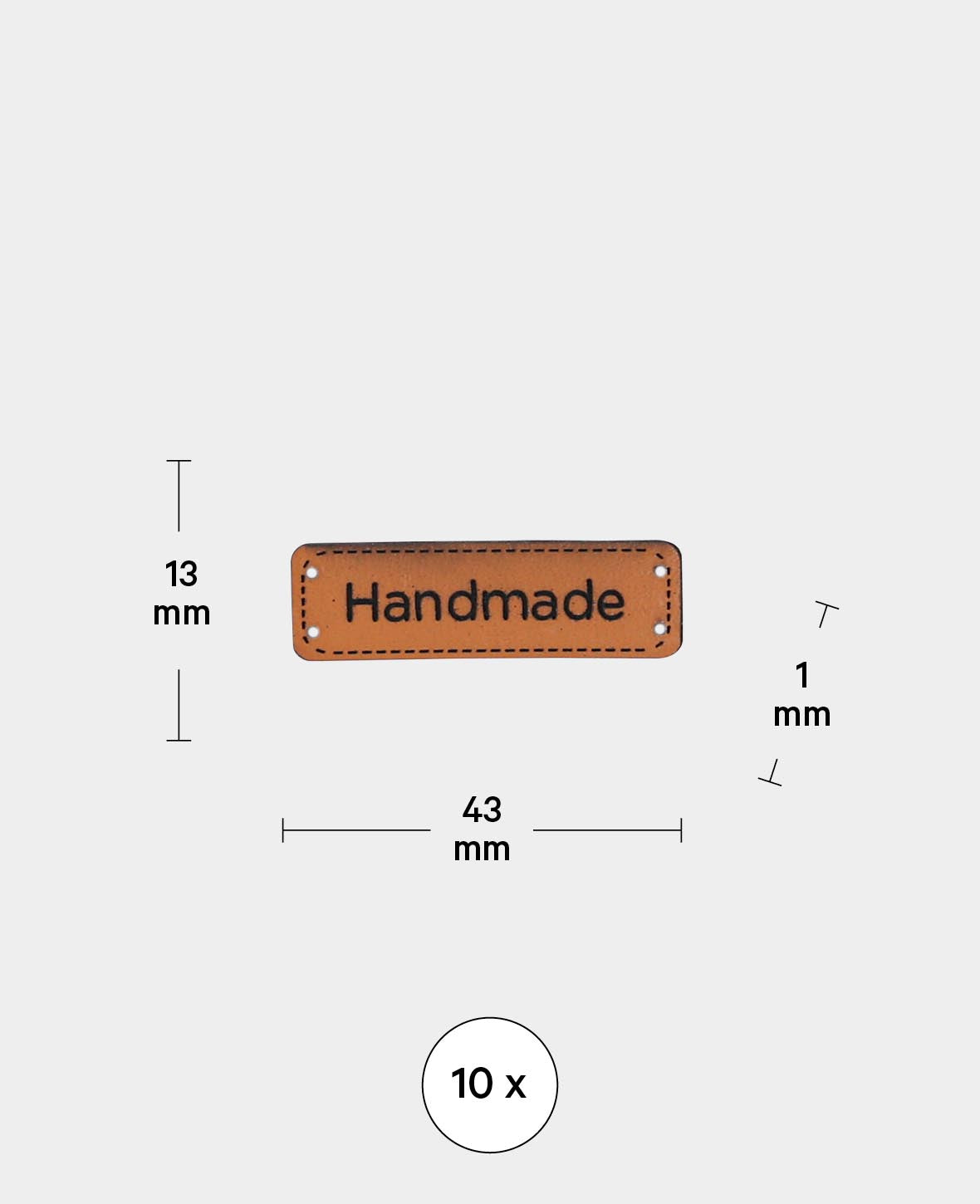 Label Handmade, Kunstlederetikett mit Schriftzug "Handmade", Braun, 43 x 13 x 1 mm, 10 Stk.
