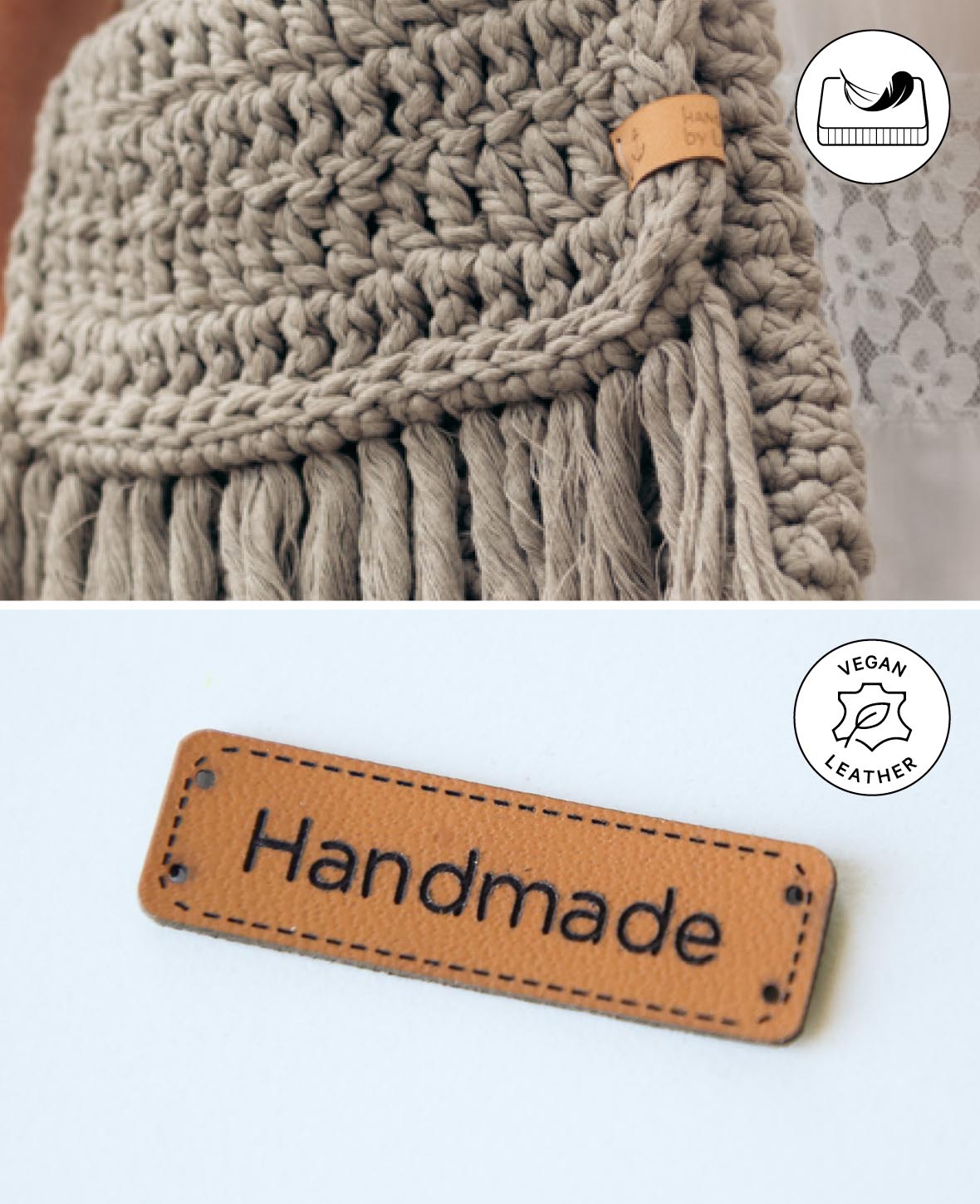 Label Handmade, Kunstlederetikett mit Schriftzug "Handmade", Braun, 43 x 13 x 1 mm, 10 Stk.