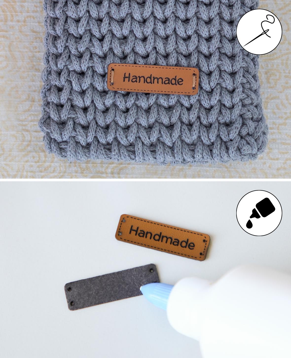 Label Handmade, Kunstlederetikett mit Schriftzug "Handmade", Braun, 43 x 13 x 1 mm, 10 Stk.