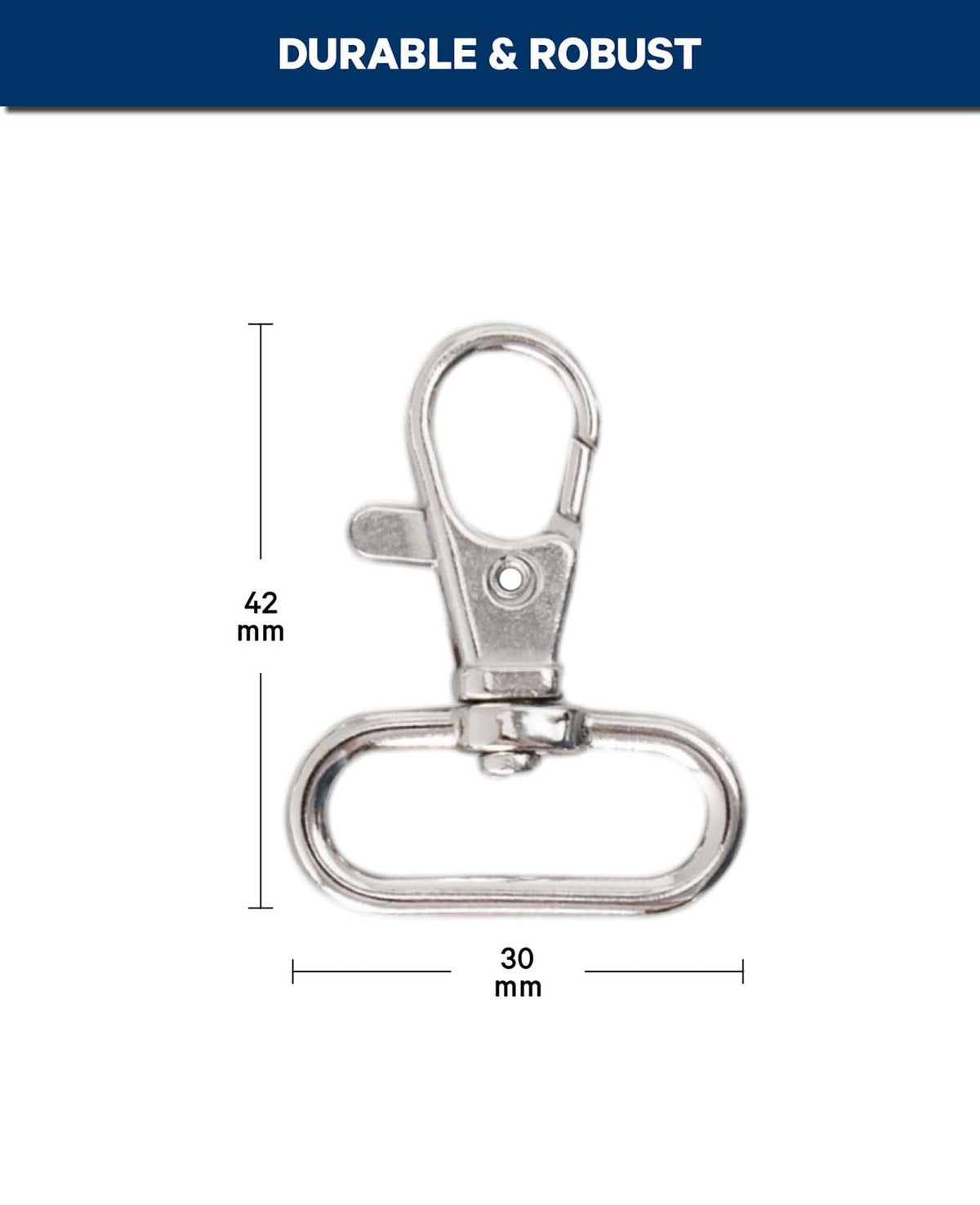 Swivel snap hook, metal silver, 42x30 mm, 20 pieces