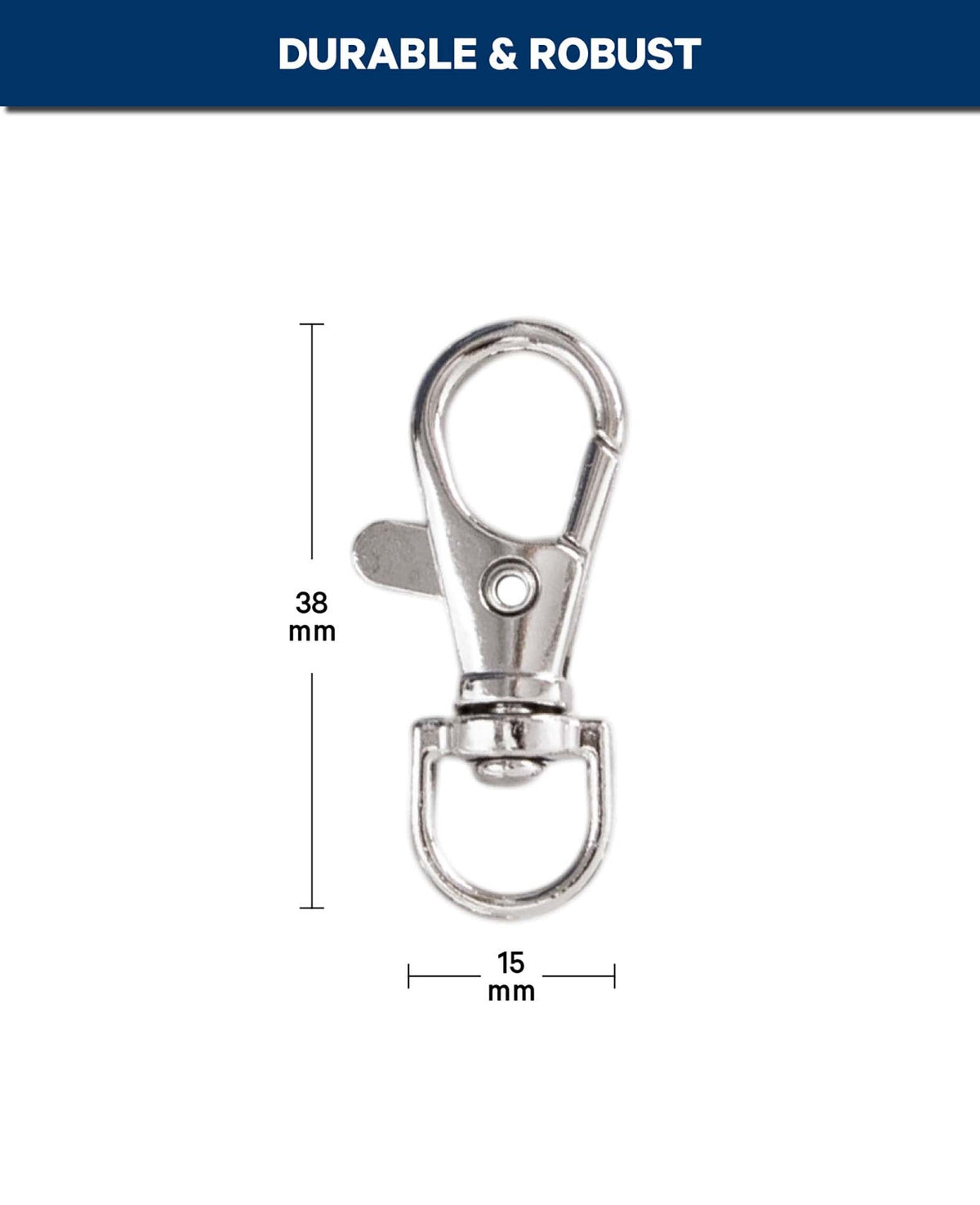 Swivel snap hook, metal silver, 38x15 mm, 25 pieces