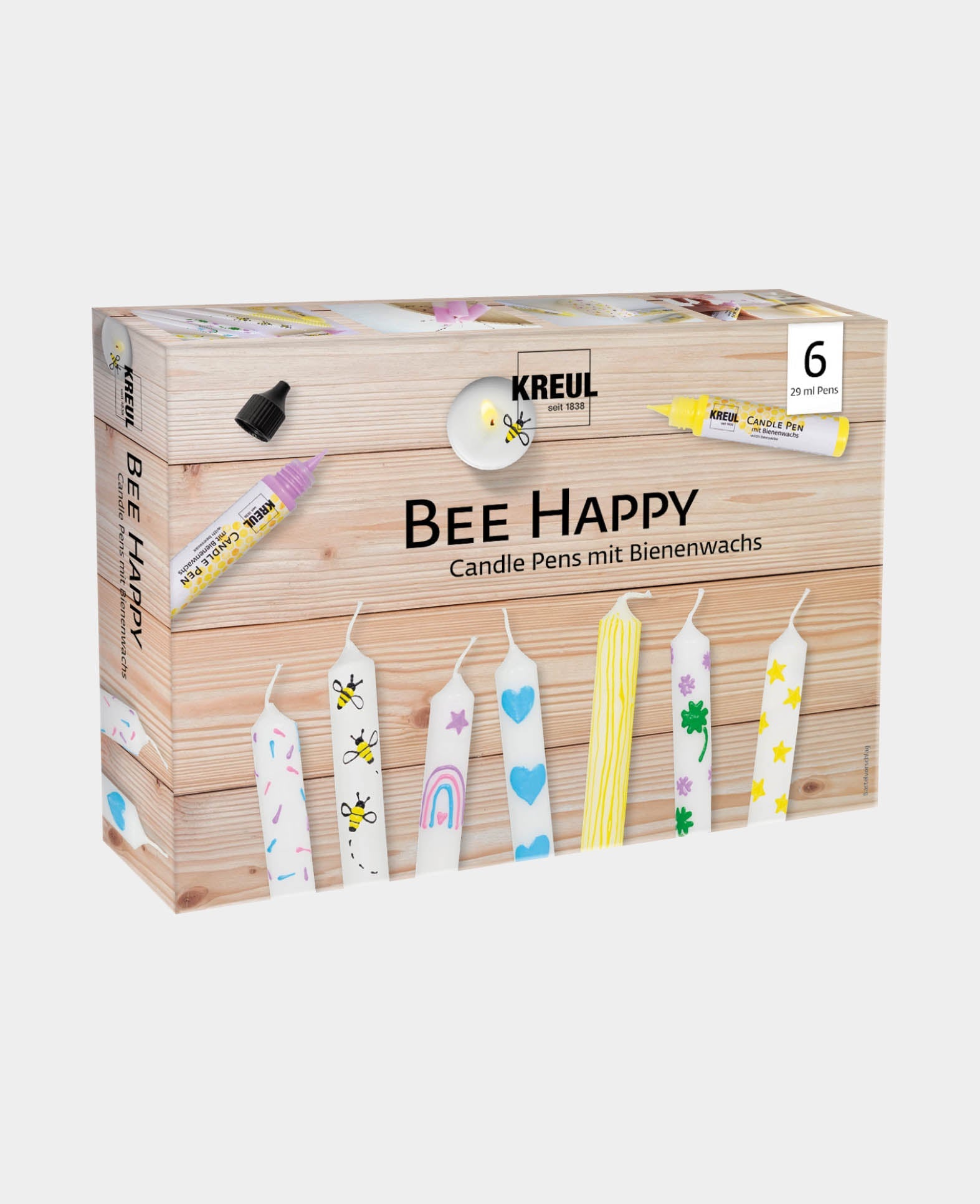 Candle Pen Set Bee Happy, Bunt, 6 x 29 ml