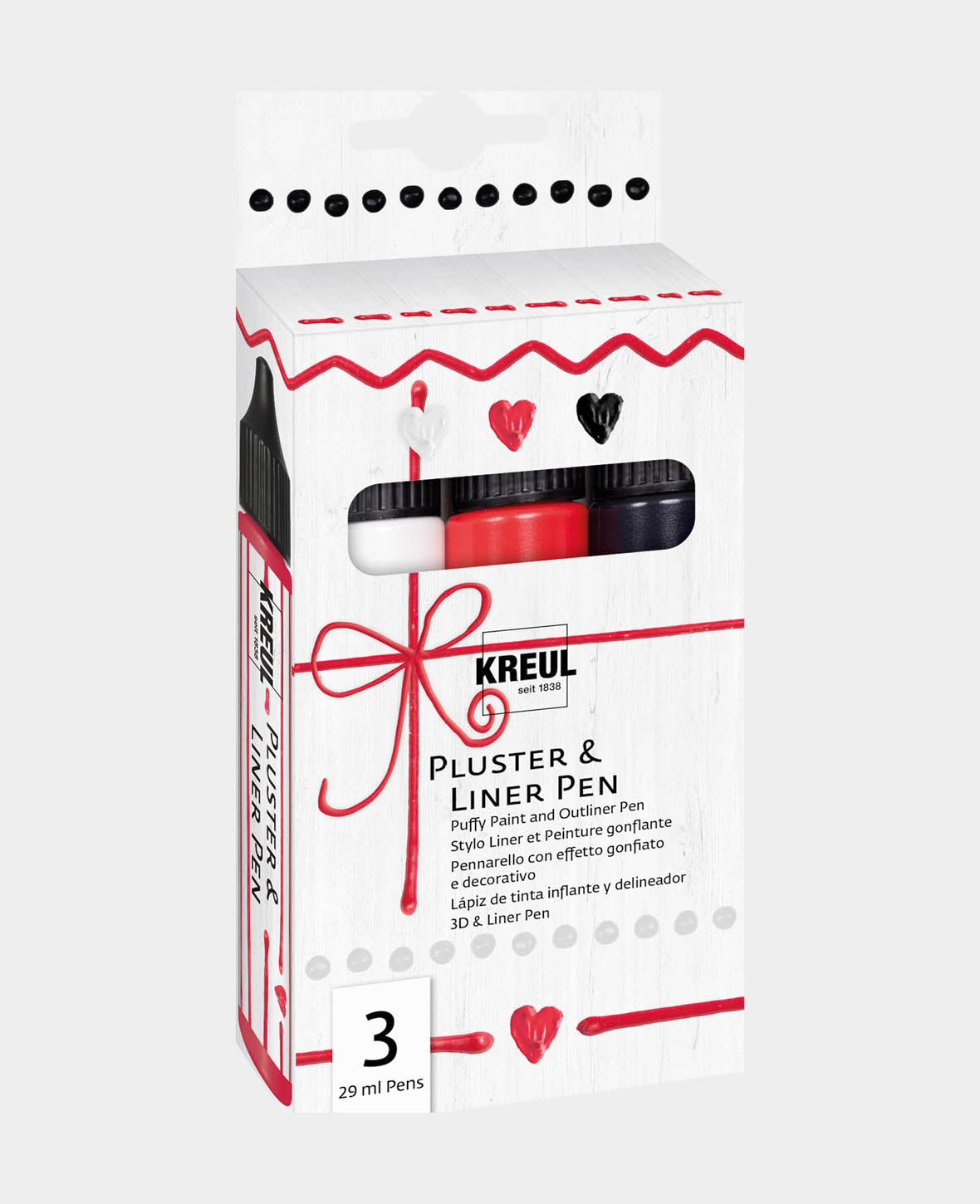 KREUL Pluster & Liner Pen 3er Set, 3 verschiedene Farben à 29 ml