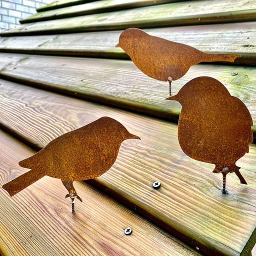 (4er Set) Metall Rost Vögel Baum Dekoration Garten Accessoire