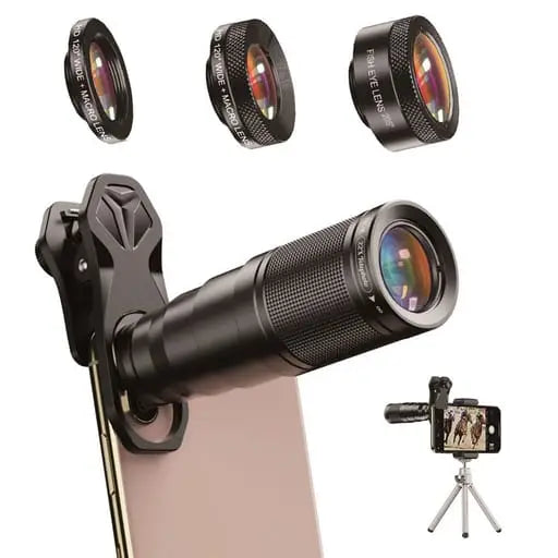 4in1 Smartphone Aluminum Camera Telescope Lens Telephoto Attachment with 22x