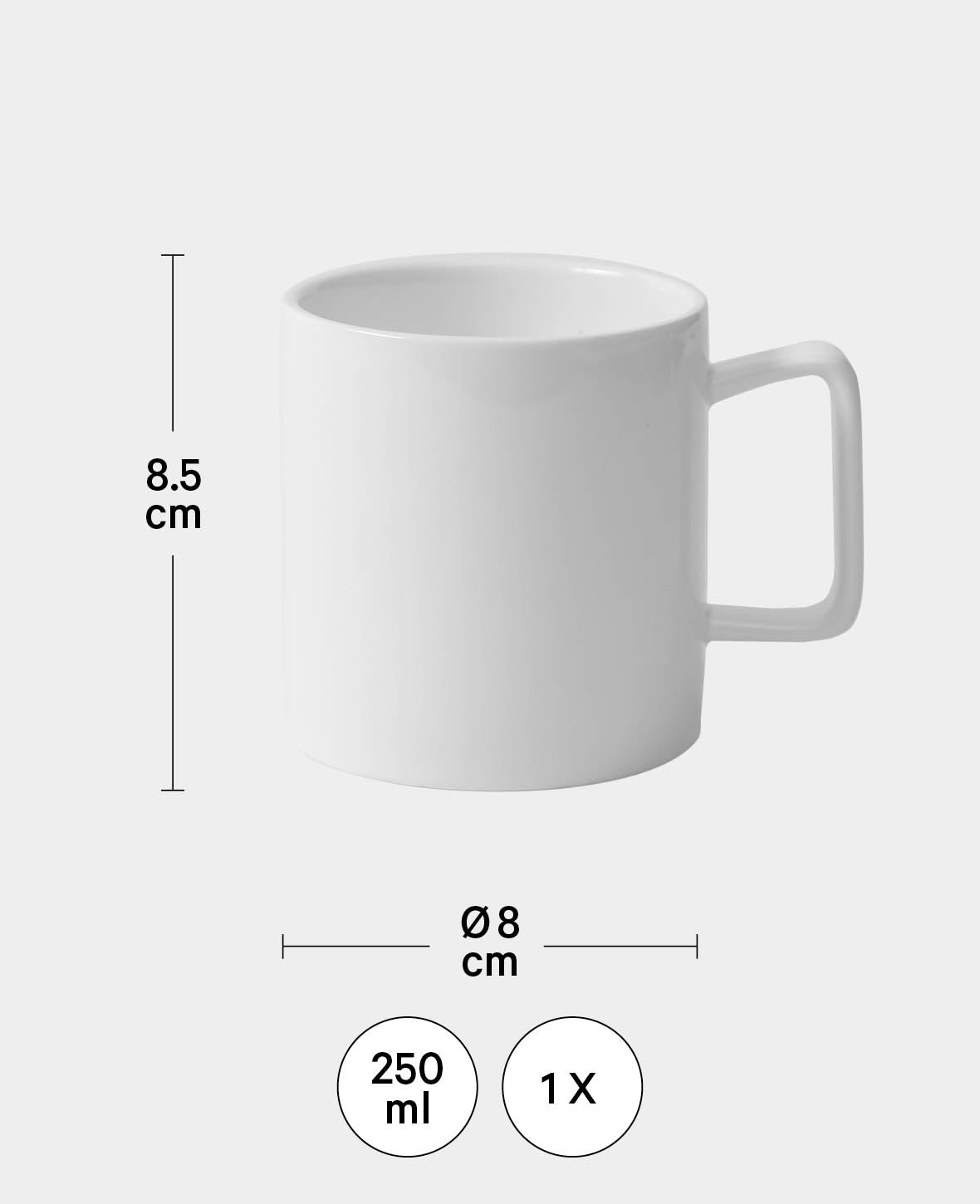 Porzellan-Tasse tief, ø 8 x 8.5 cm