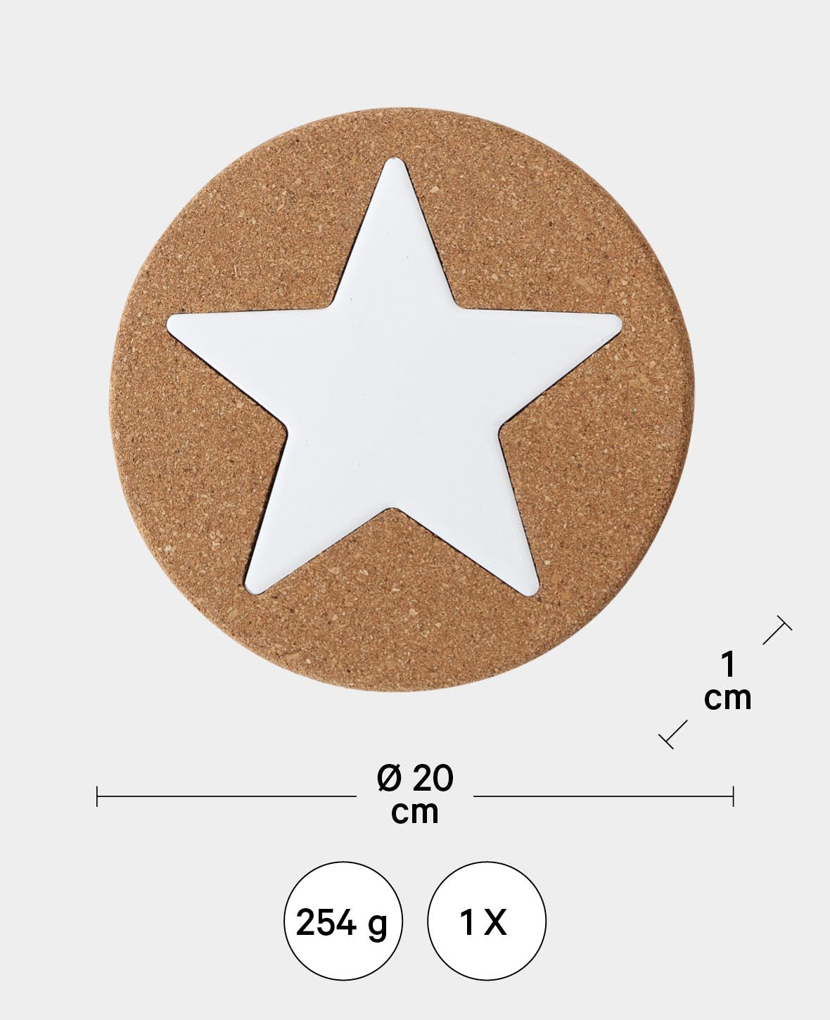 Cork Coasters Star, Brown & White, ø 20 cm, 5 pcs.