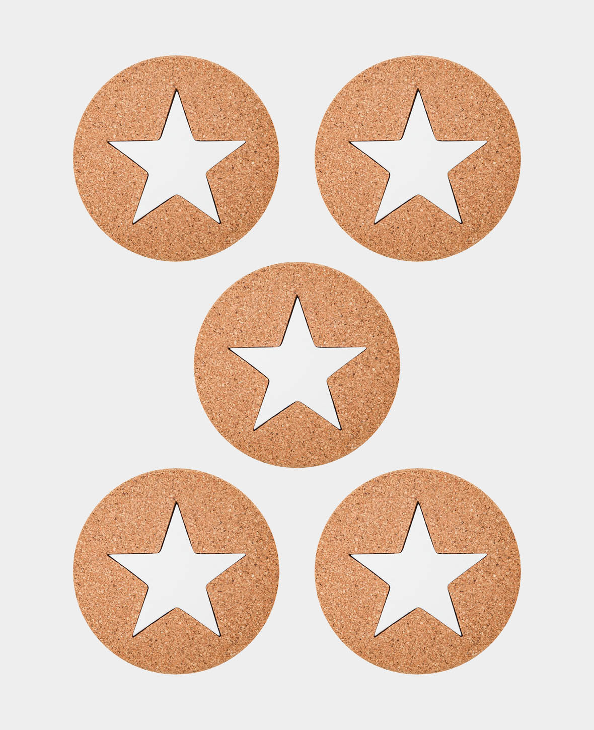 Cork Coasters Star, Brown & White, ø 15 cm, 5 pcs.