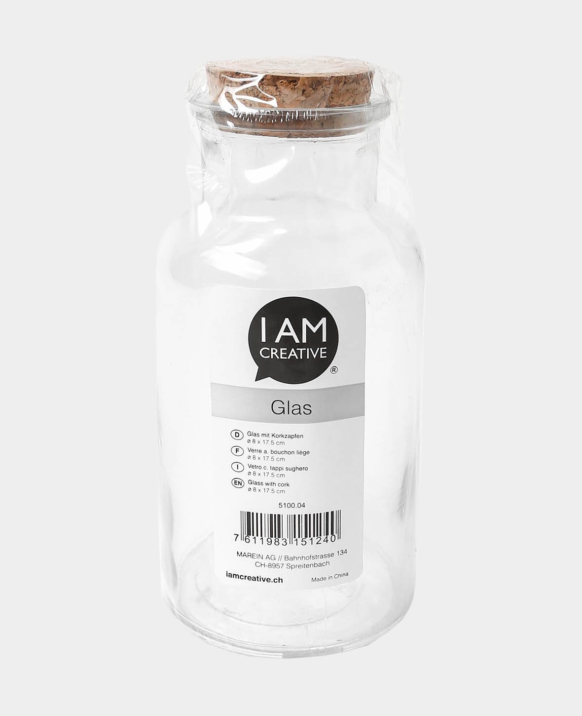 Glass with cork stopper, ø 8 x 17.5 cm, 500 ml