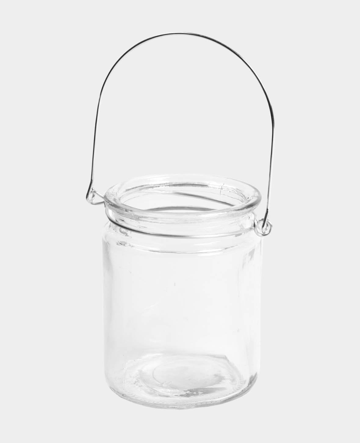 Teelichtglas mit Silberbügel, ø 8 x 10 cm