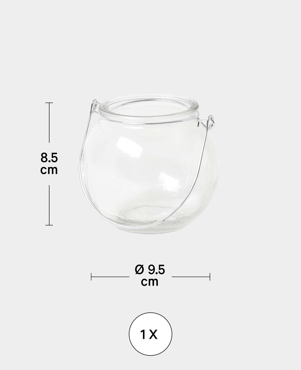 Teelichtglas mit Bügel, Transparent, ø 9.5 x 8.5 cm