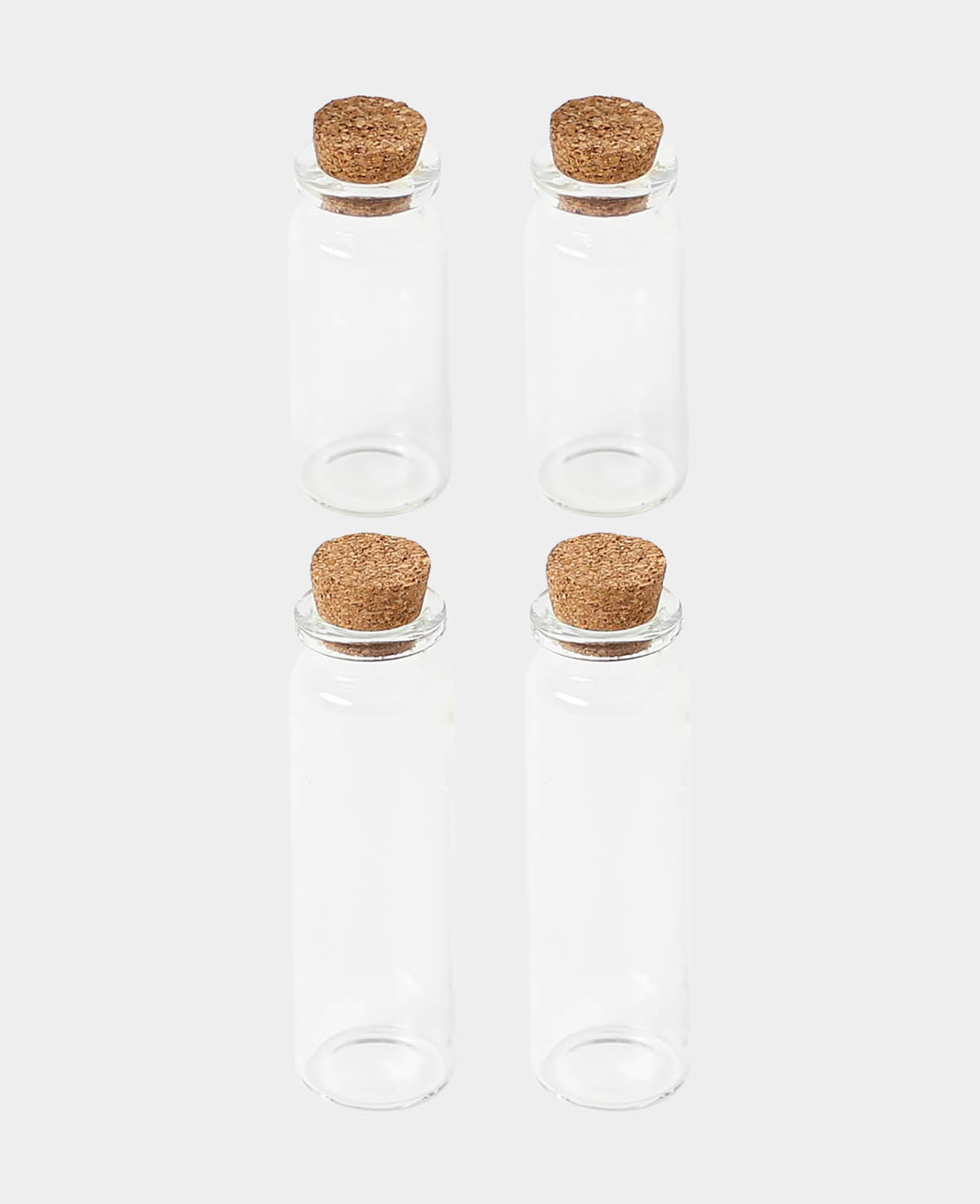 Mini bottles with cork stoppers, ø 2 x 5 cm & ø 2 x 7 cm, Transparent, 4 pcs.