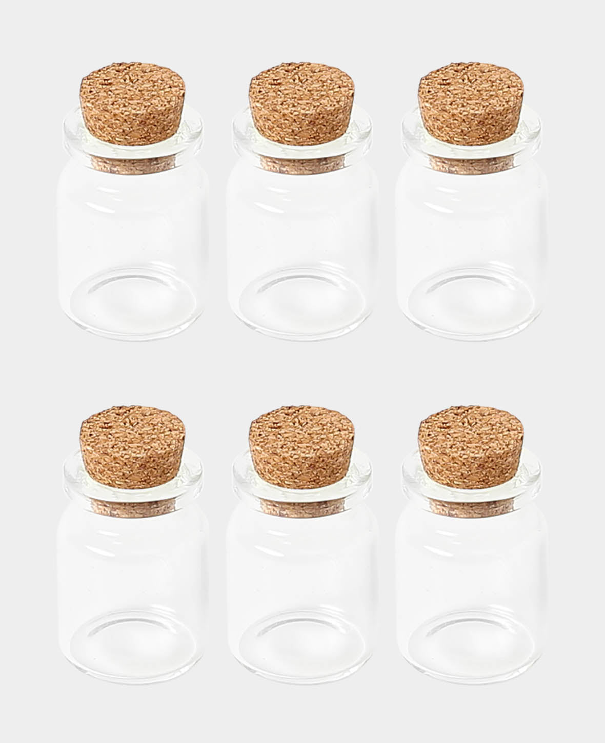 Mini bottles with cork stoppers, ø 2 x 3 cm, glass bottles, transparent, 6 pcs.