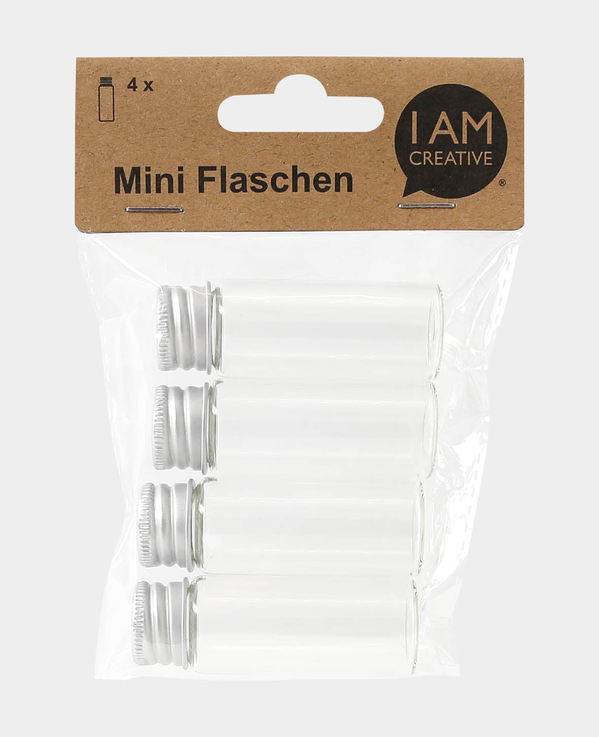 Mini Bottles with Aluminum Cap, ø 2 x 6 cm, Transparent, 4 pcs.