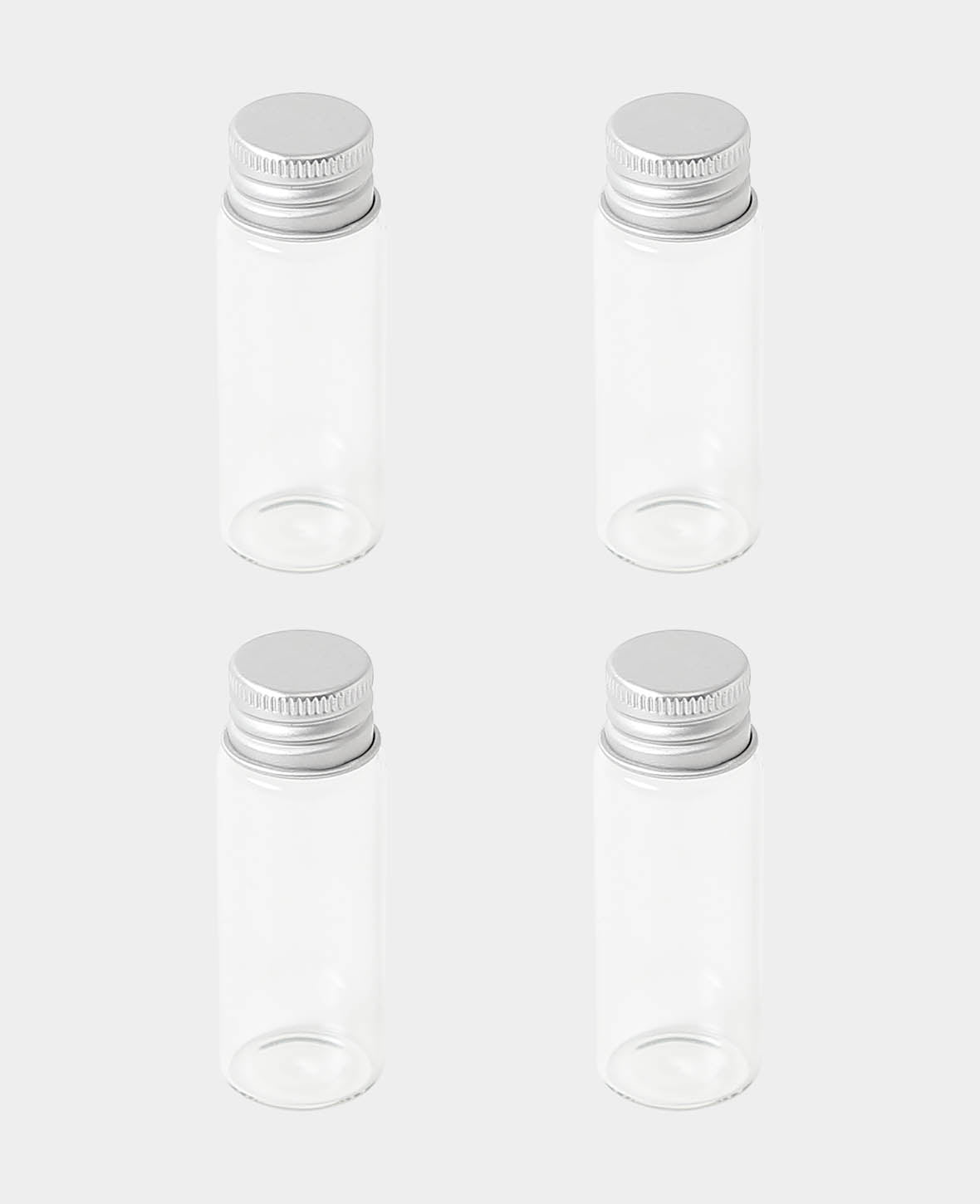 Mini Bottles with Aluminum Cap, ø 2 x 6 cm, Transparent, 4 pcs.