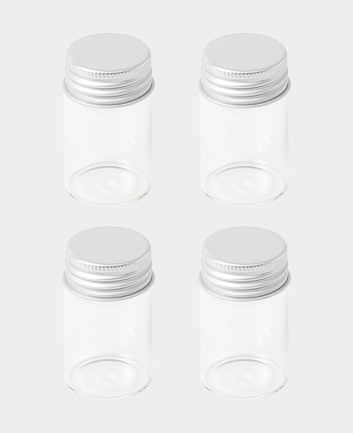 Mini Bottles with Aluminum Cap, ø 2.9 x 5 cm, Transparent, 4 pcs.