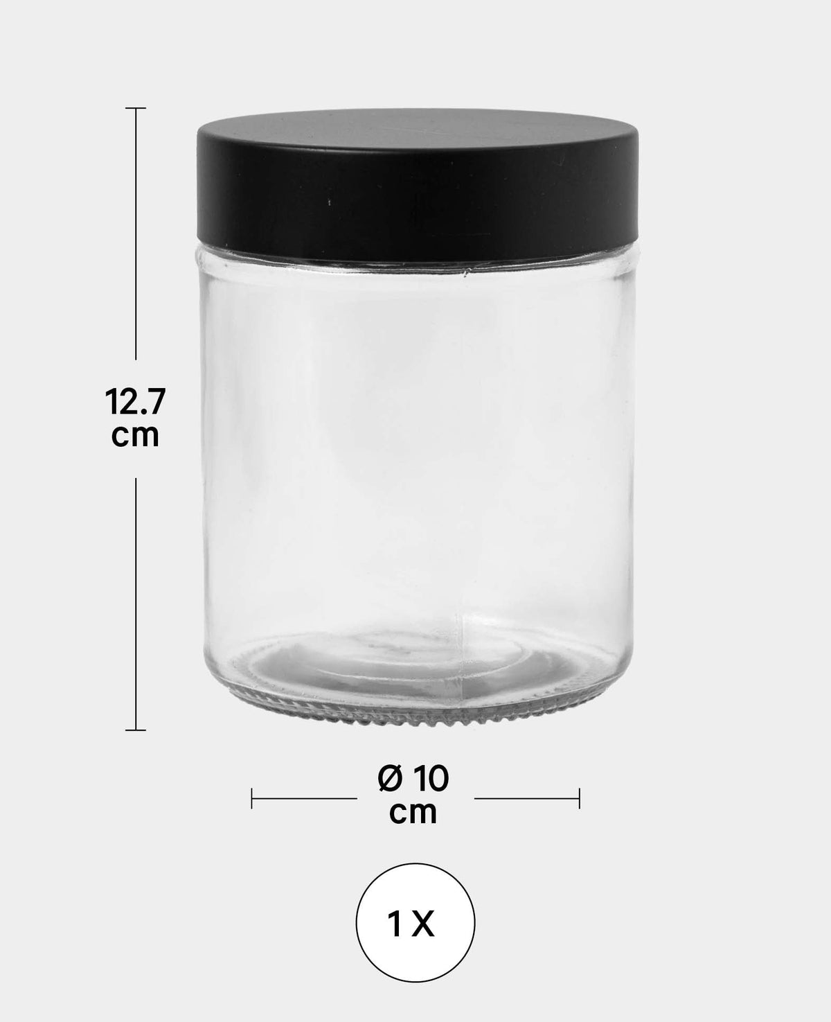 Glass with lid, ø 10 x 12.7 cm, decorative glass for filling with black screw cap, storage or decorative glass