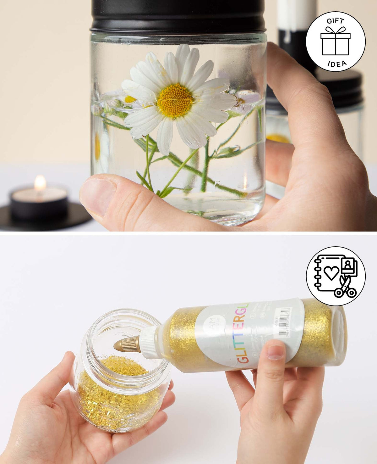 Glas mit Deckel, ø 10 x 12.7 cm, Dekoglas zum Befüllen mit schwarzem Schraubverschluss, Aufbewahrungs- oder Dekoglas