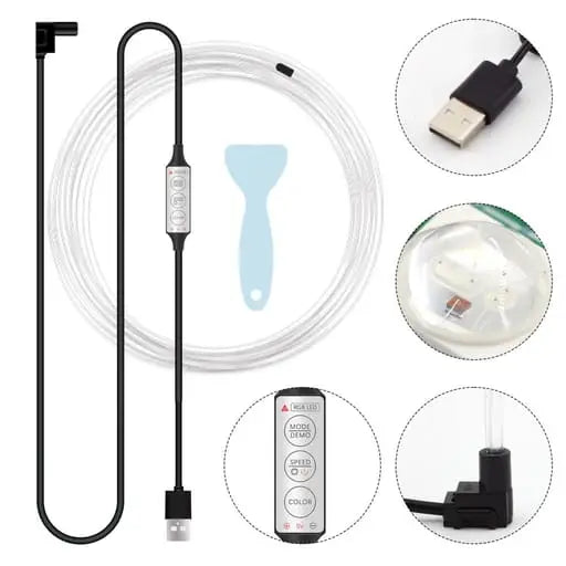 (5m) Bande lumineuse LED USB pour voiture, éclairage intérieur RVB