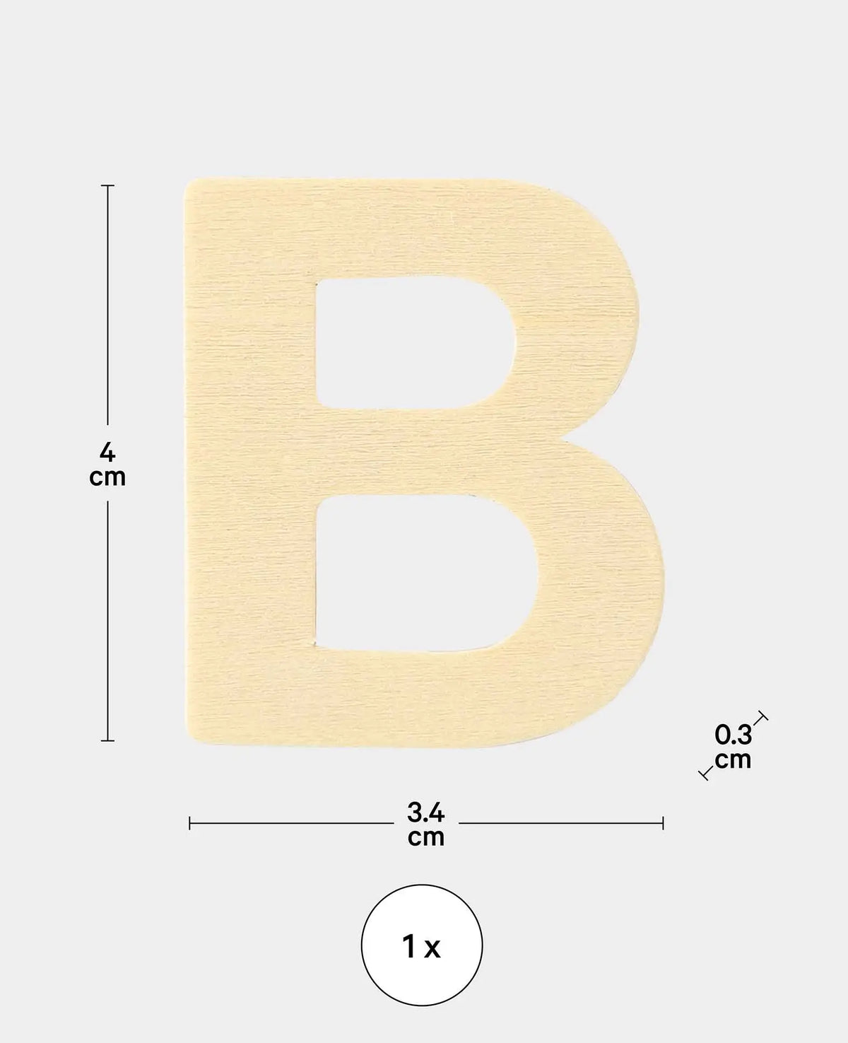 Wooden Letter B, 3.4 x 0.3 x 4 cm, Brown, 1 pc.