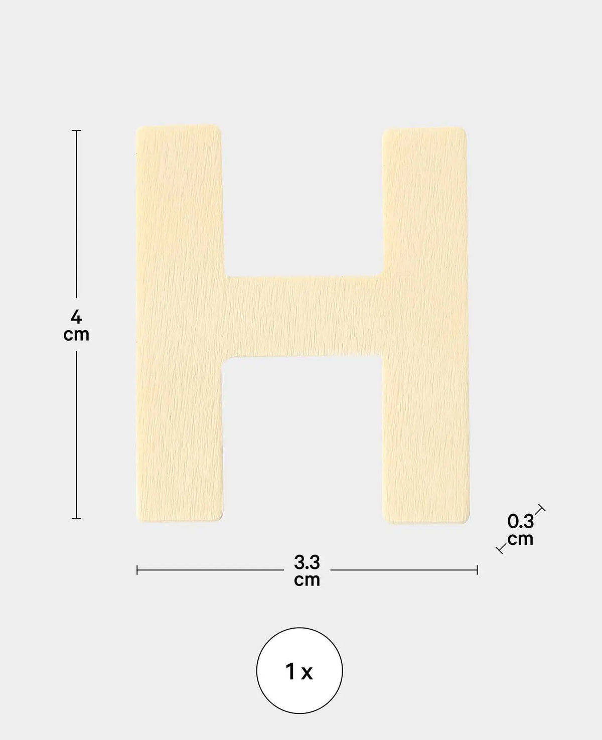 Lettre en bois H, 3.3 x 0.3 x 4 cm, marron, 1 pc.